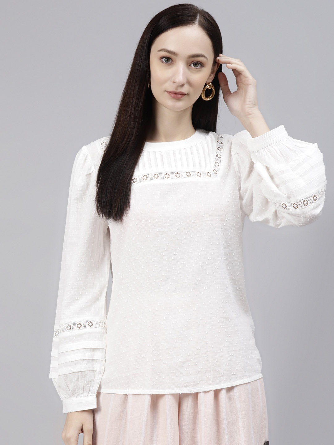 

Marks & Spencer White Bishop Sleeves Regular Top