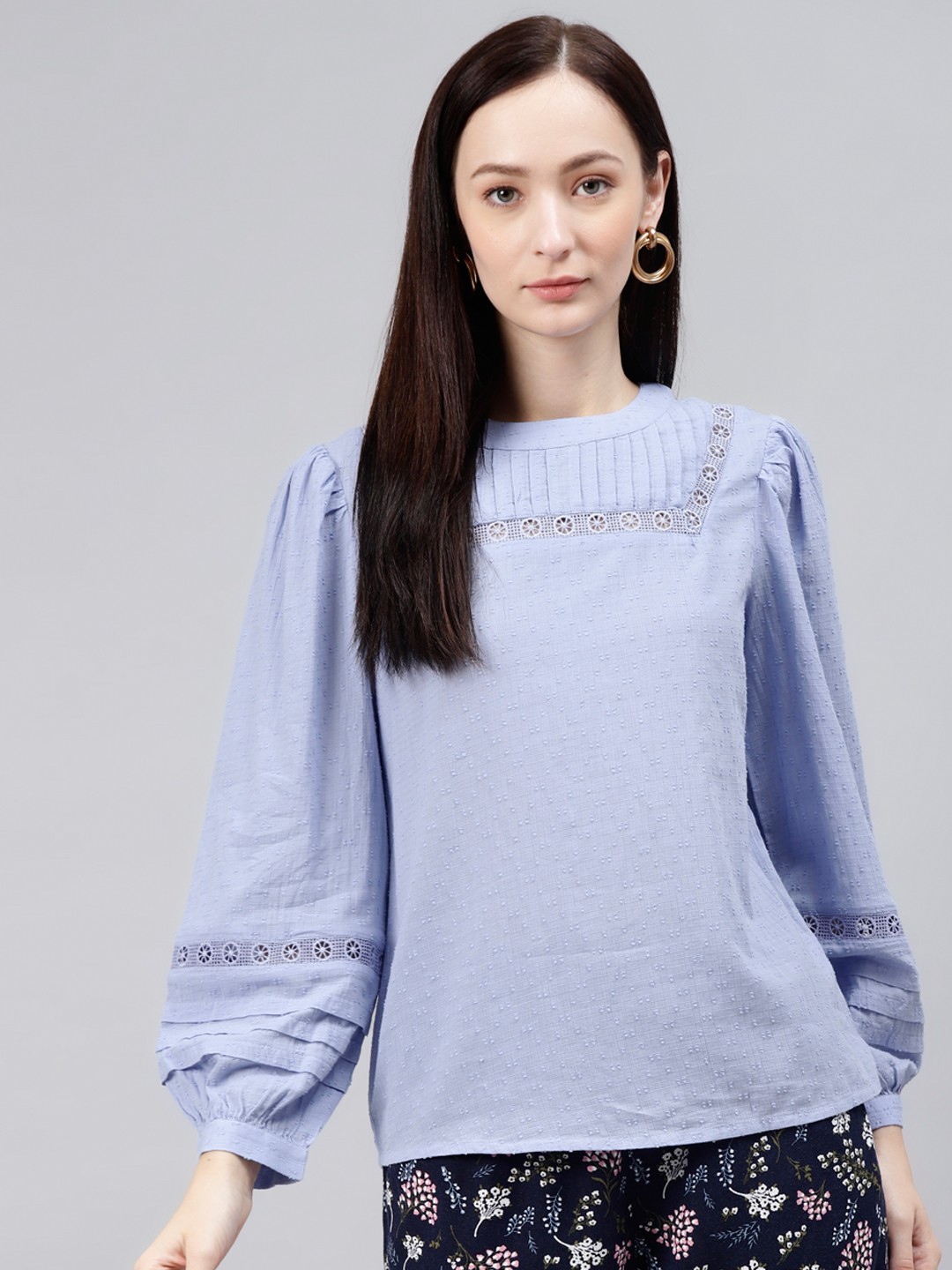 

Marks & Spencer Blue Bishop Sleeves Regular Top