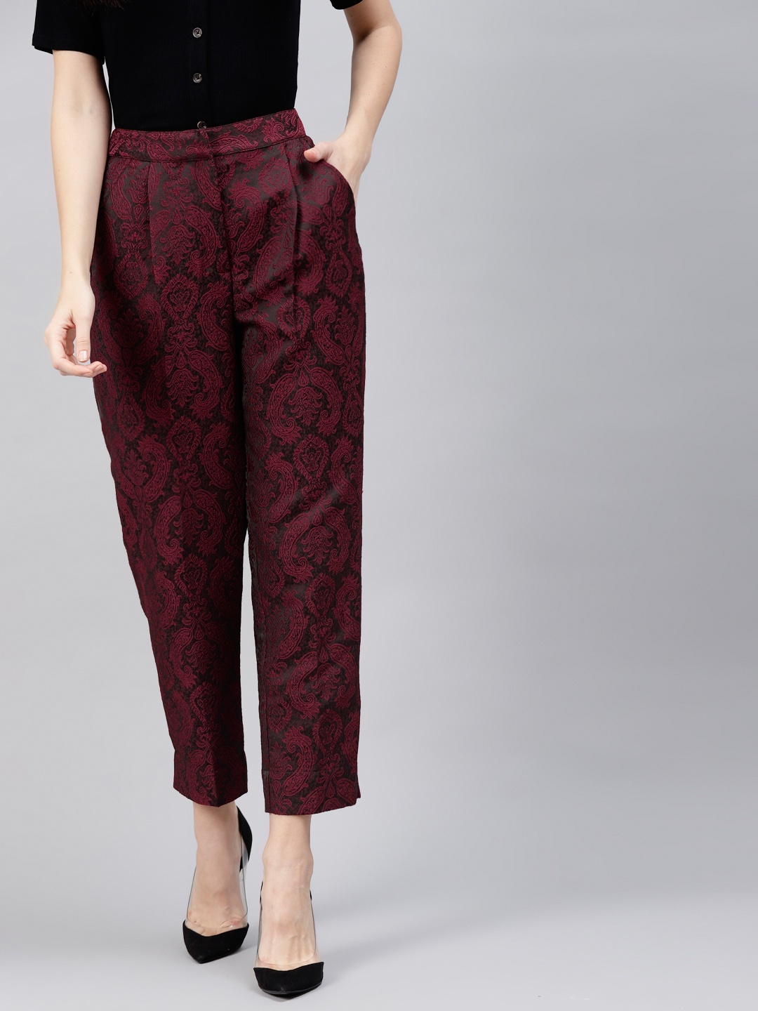 

Marks & Spencer Women Red Ethnic Motifs Pleated Trousers