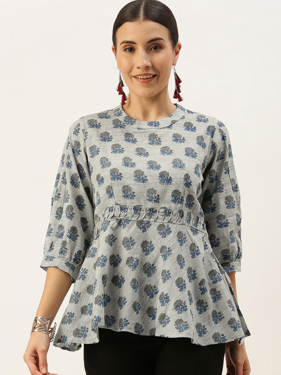 

Saanjh Grey Printed Tunic