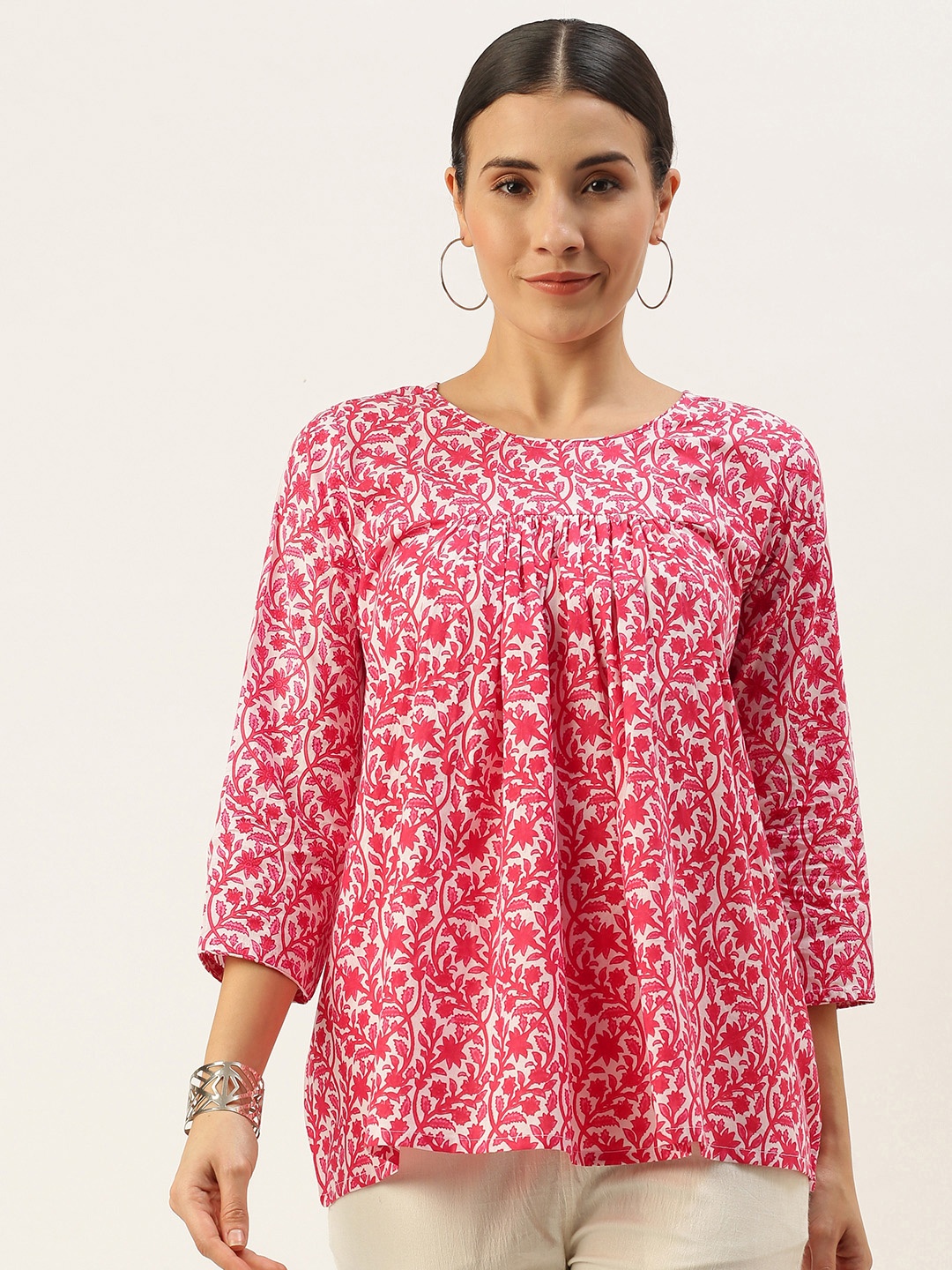 

Saanjh White & Pink Printed Tunic