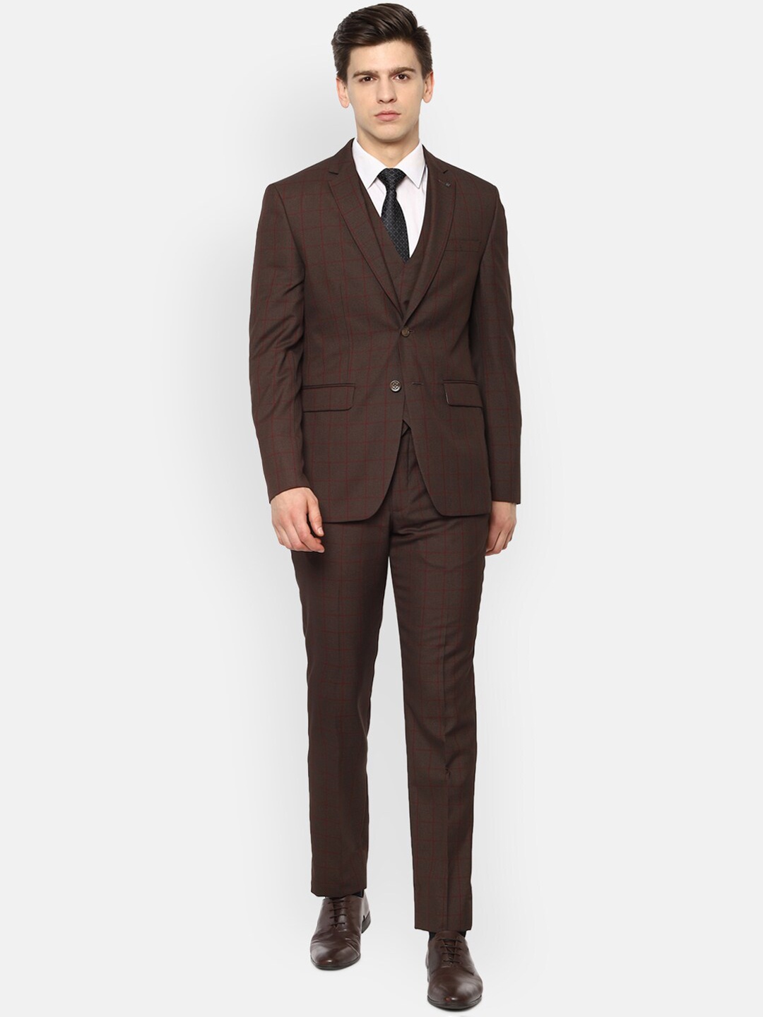 

Louis Philippe Men Brown Checked Single-Breasted Formal Suit
