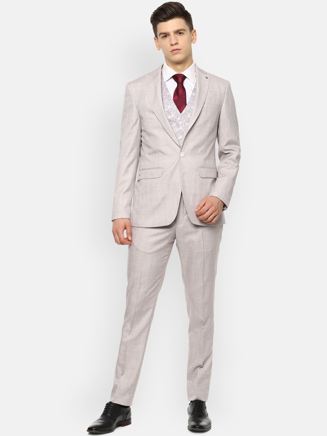 

Louis Philippe Men Beige Self Design Single Breasted Slim Fit Suit