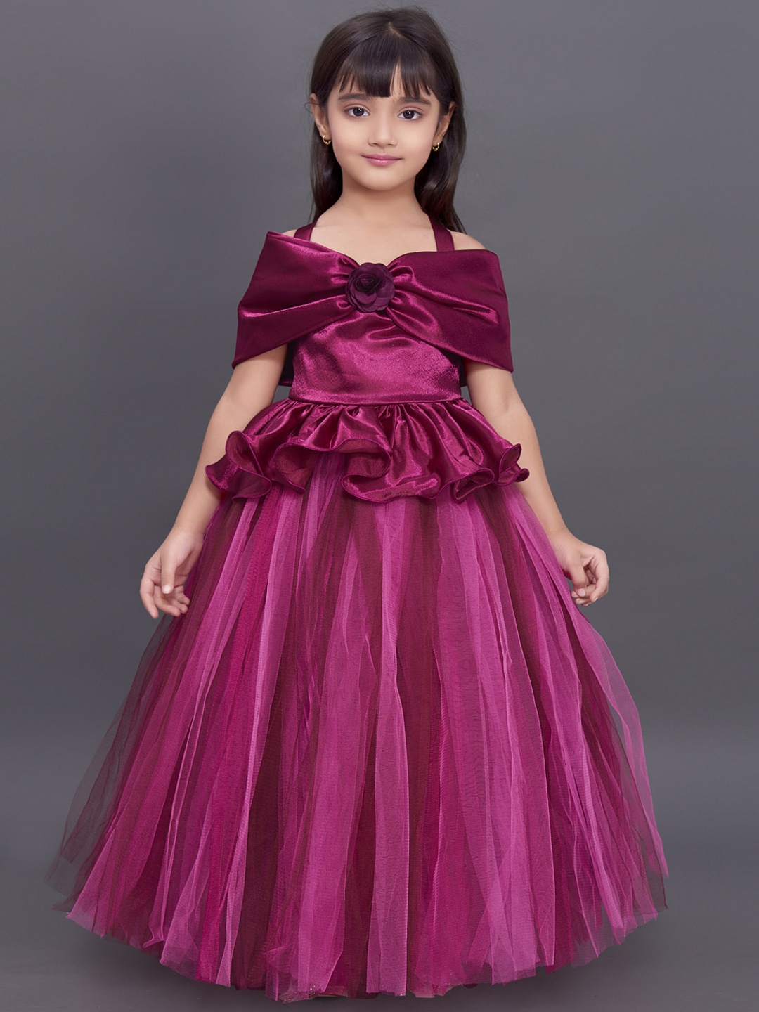 

Pink Chick Girls Burgundy Satin Maxi Dress