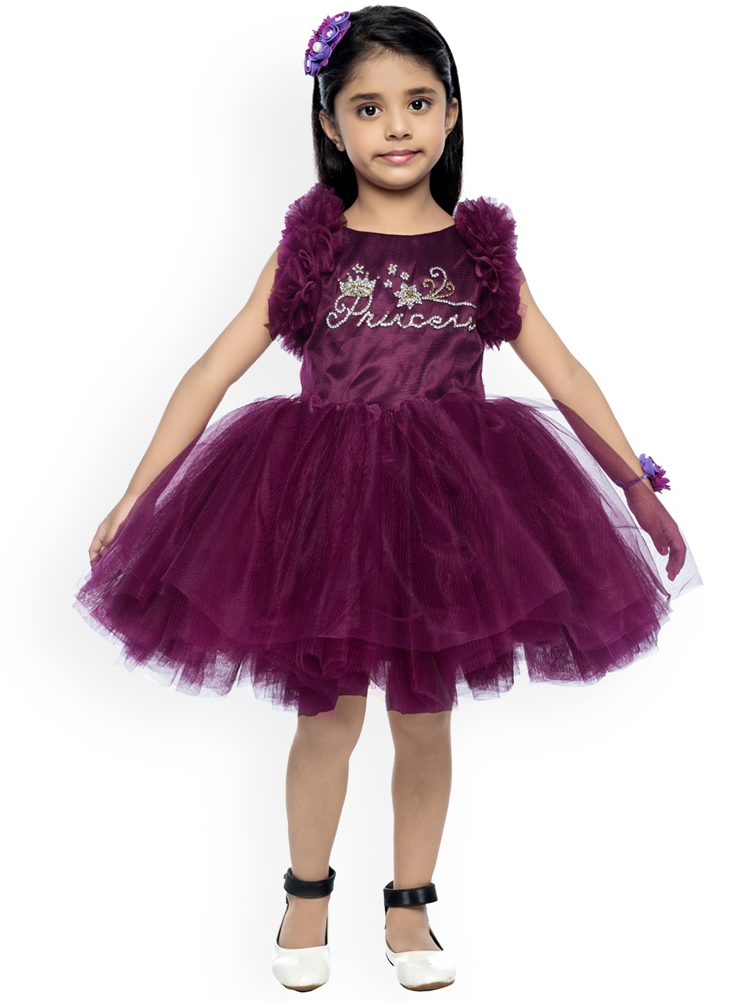 

Pink Chick Burgundy Embellished Net Dress