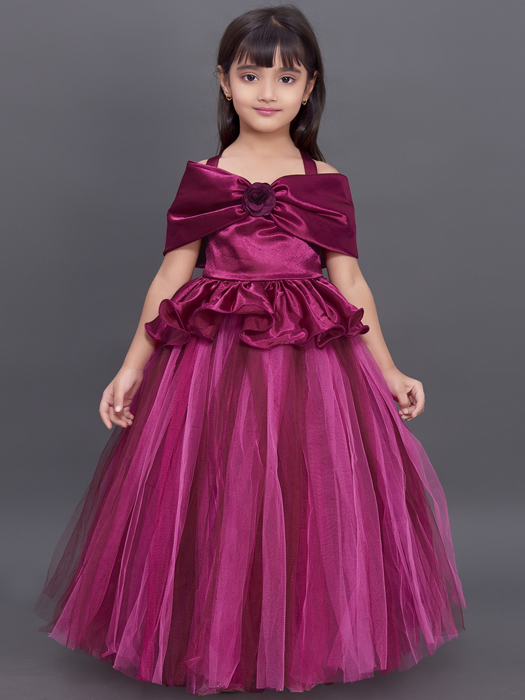 

Pink Chick Girls Burgundy Satin Maxi Dress