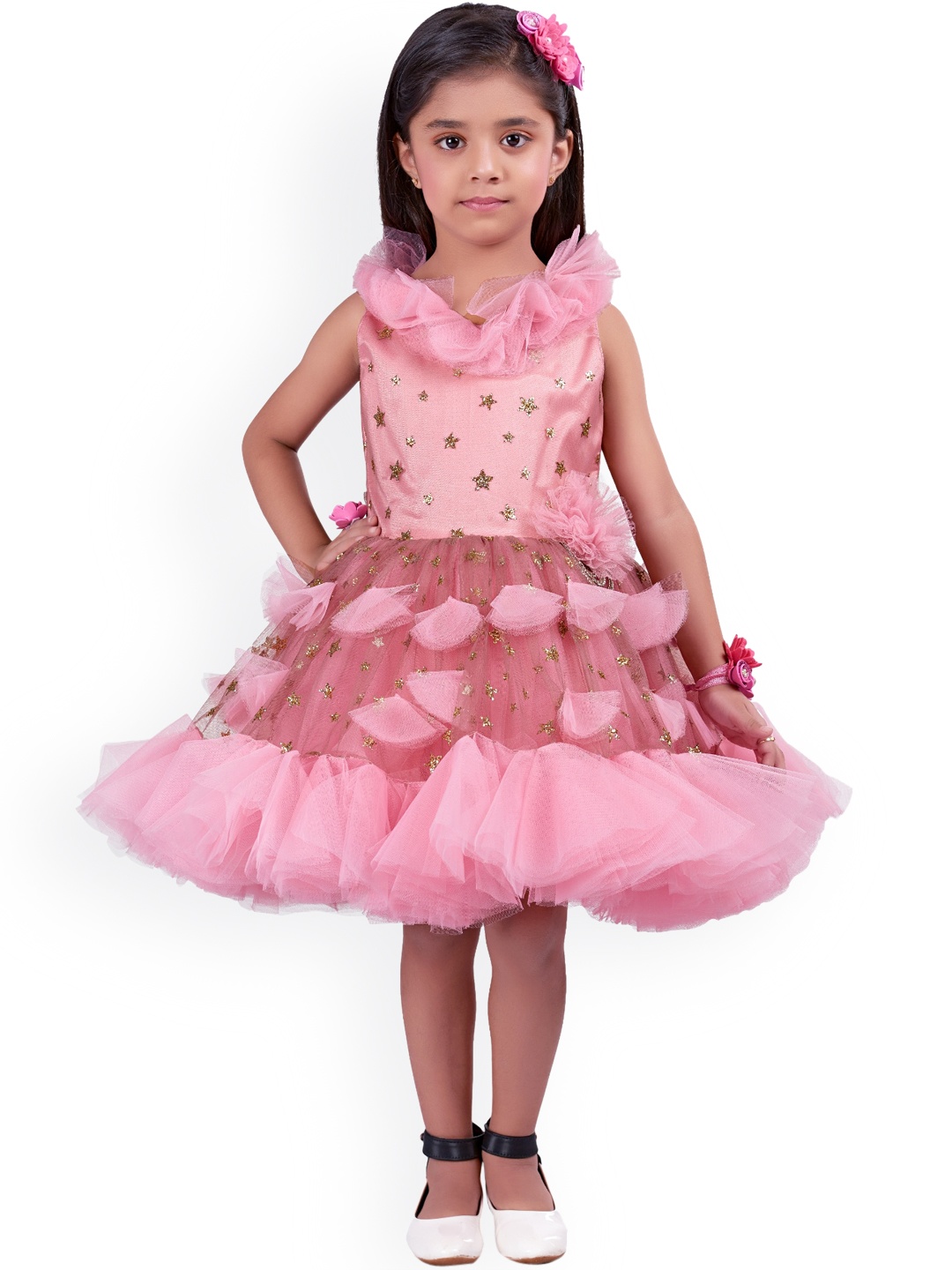 

Pink Chick Rose Gold & Pink Embellished Net Dress