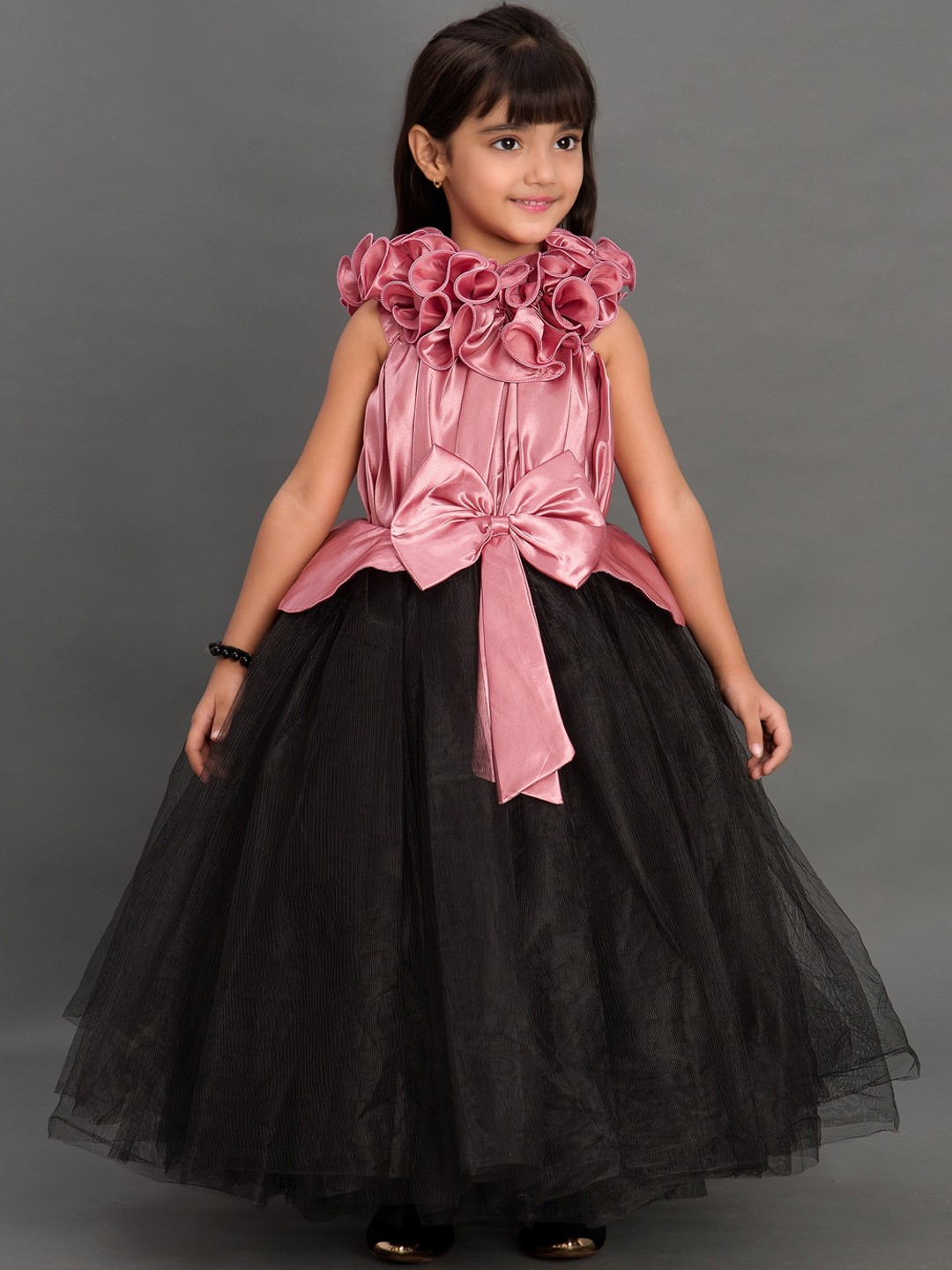 

Pink Chick Rose Gold & Black Colourblocked Satin Maxi Dress