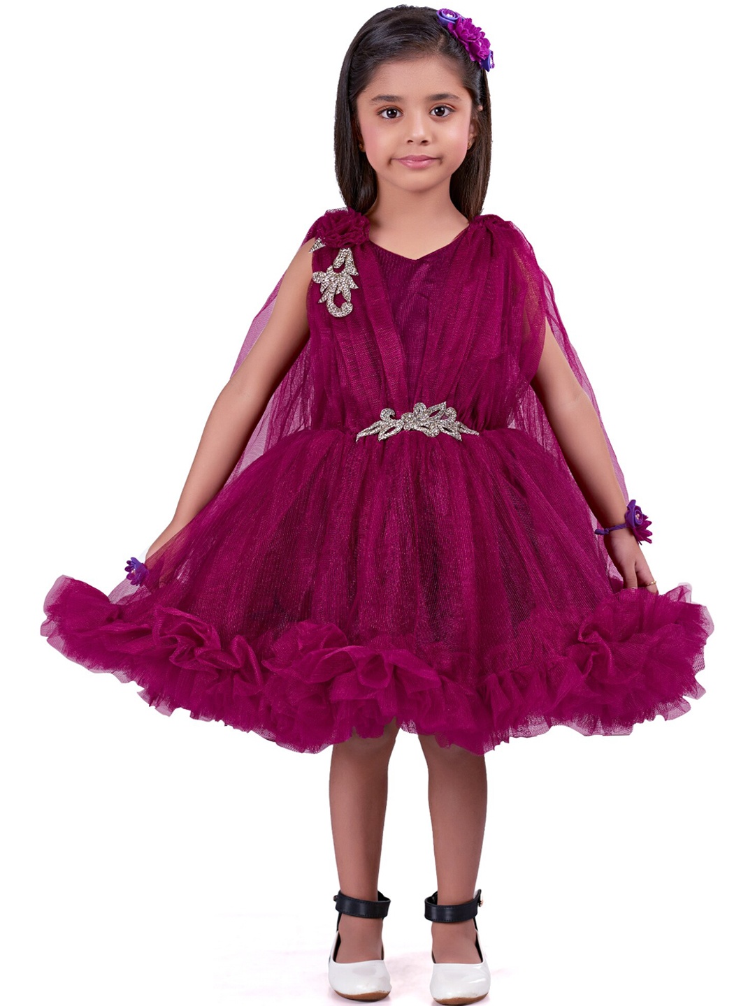 

Pink Chick Burgundy & Silver-Toned Embellished Net Dress