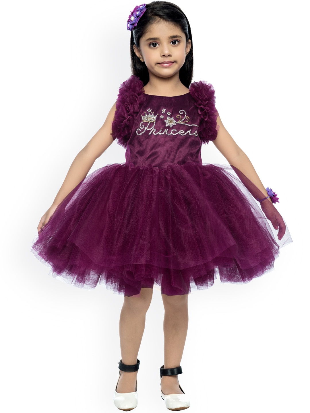 

Pink Chick Girls Burgundy Embellished Net Dress