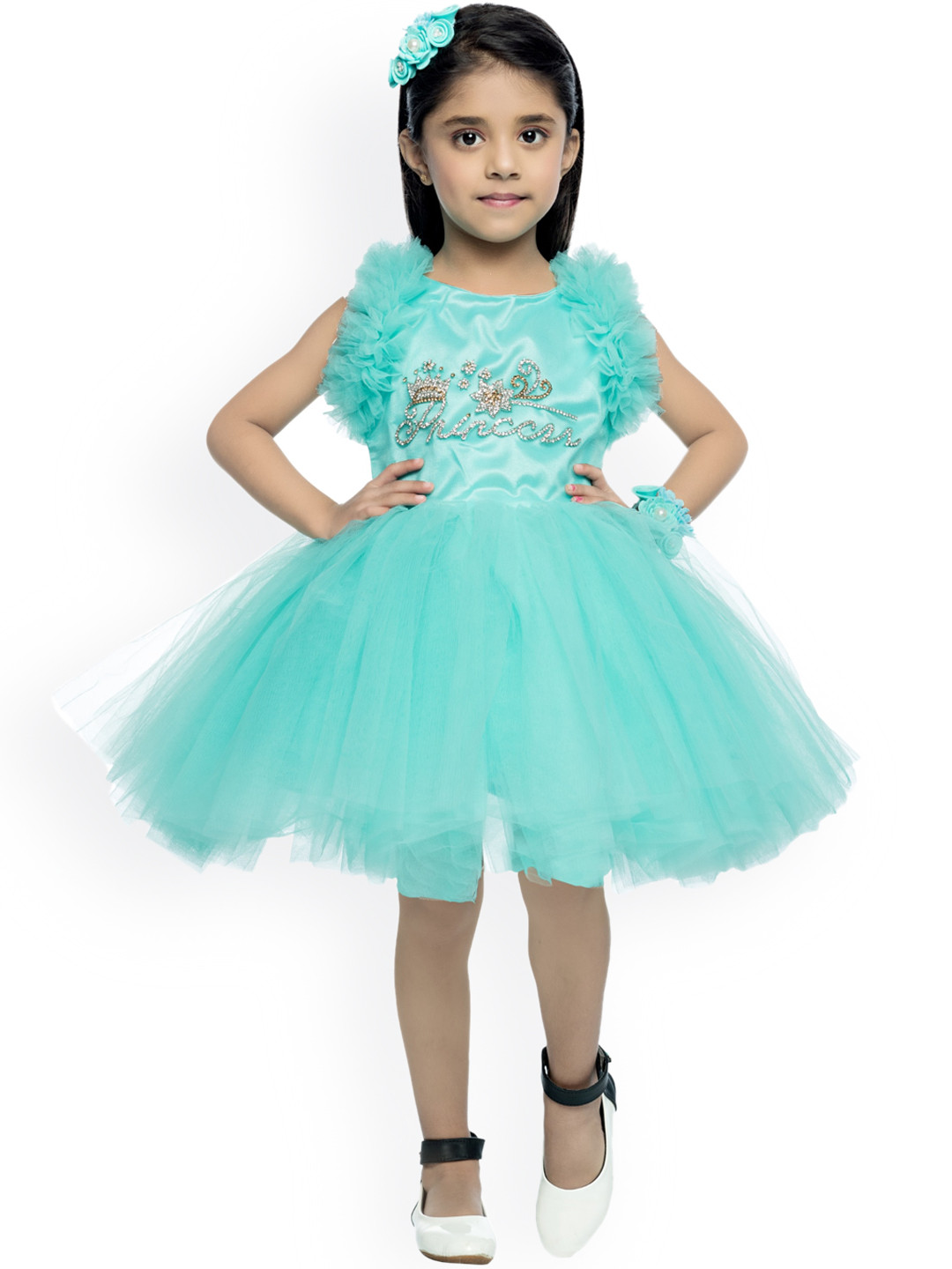 

Pink Chick Girls Green Embellished Net Dress