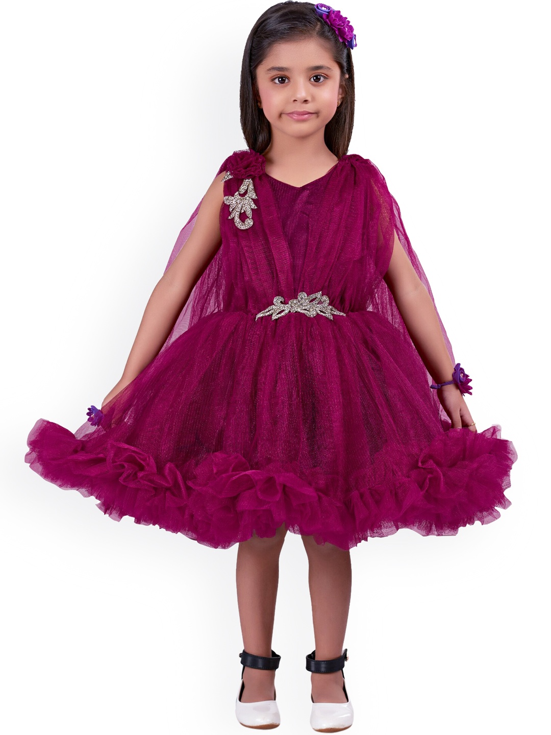 

Pink Chick Girls Burgundy Ruffles Net Dress