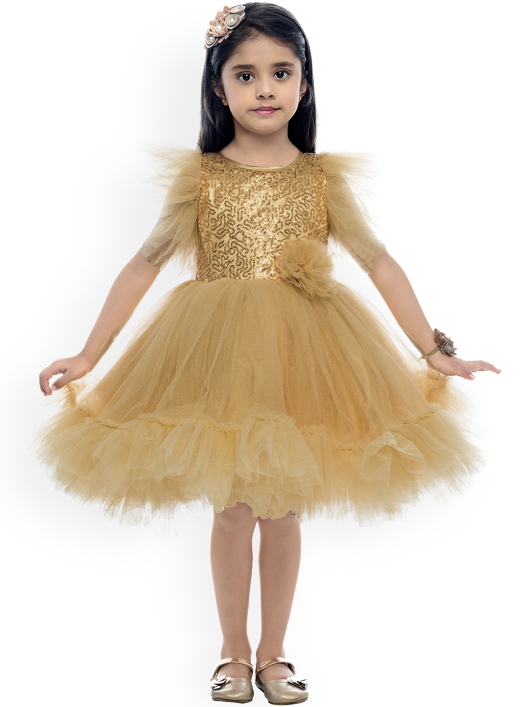 

Pink Chick Gold-Toned Sequined Embellished Net Dress