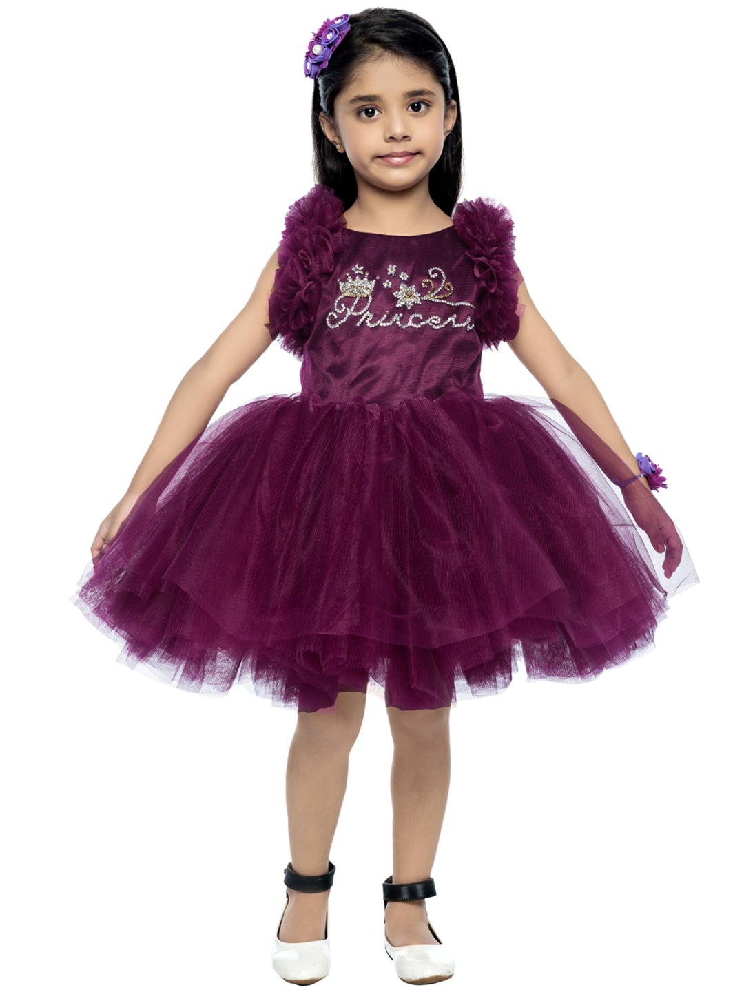 

Pink Chick Burgundy Embellished Net Dress