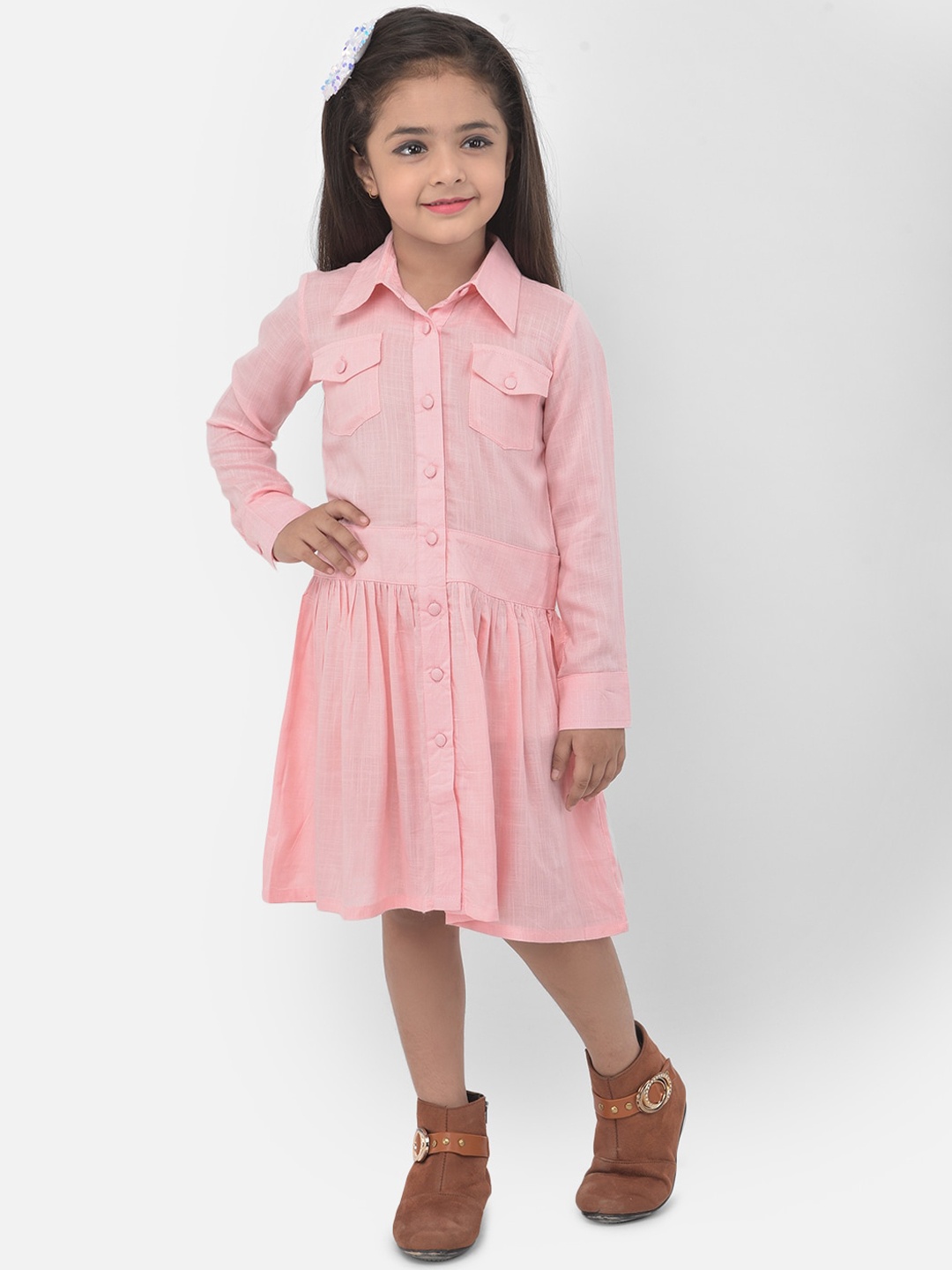 

Eavan Girls Pink Solid Shirt Dress