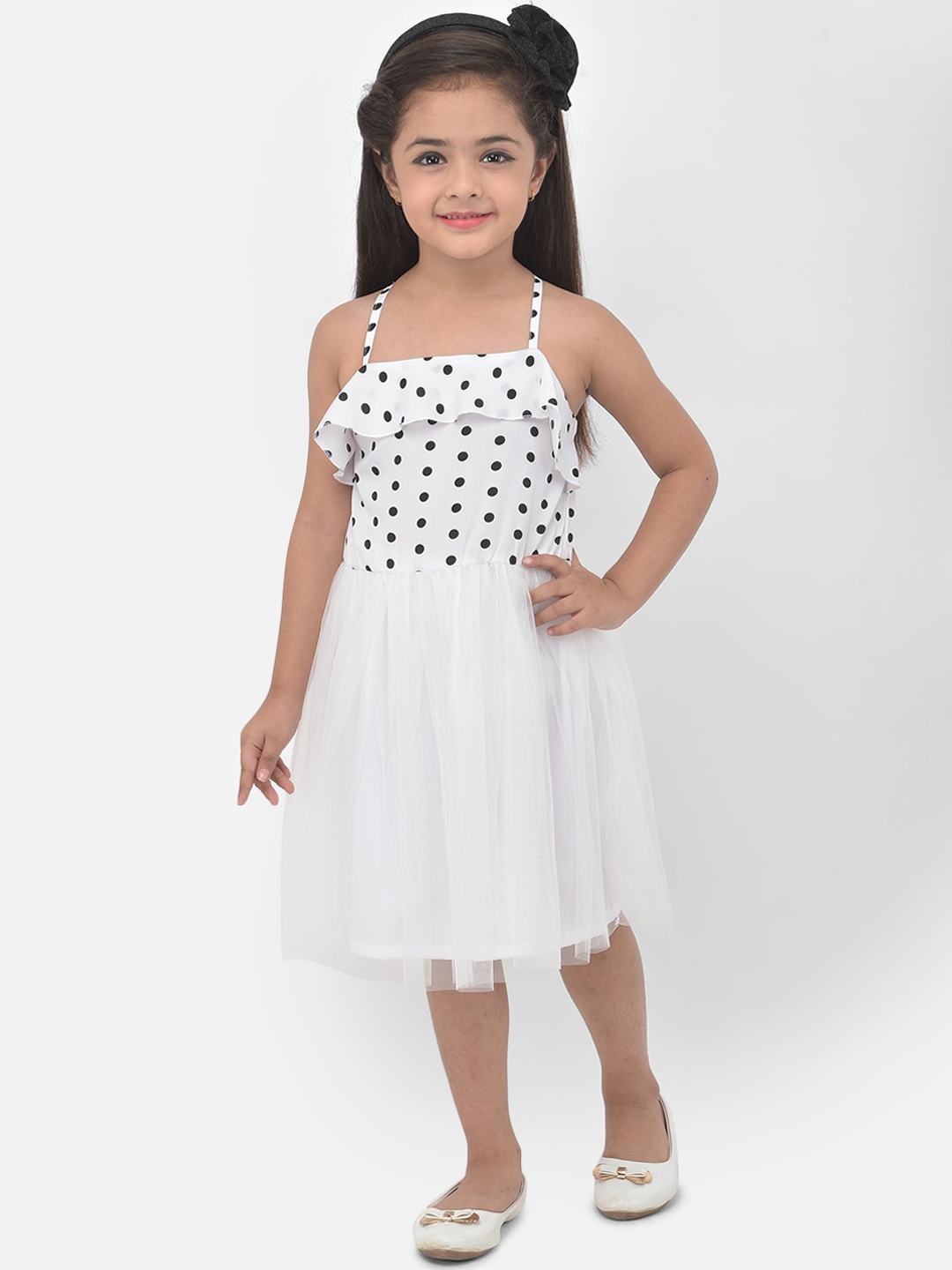 

Eavan Girls White & Black Polka Dot Crepe Dress