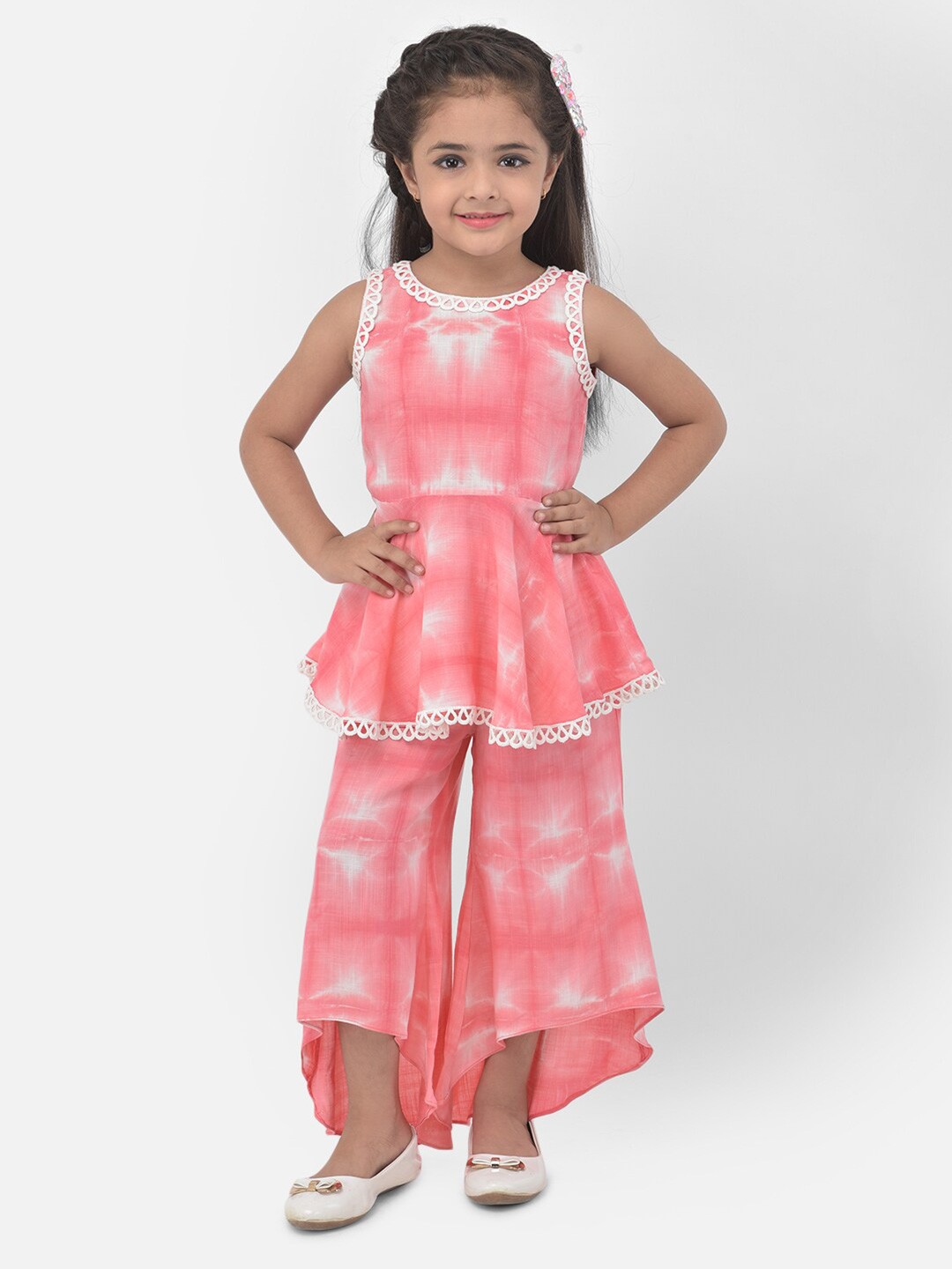 

Eavan Girls Pink & White Dyed Tunic With Palazzos