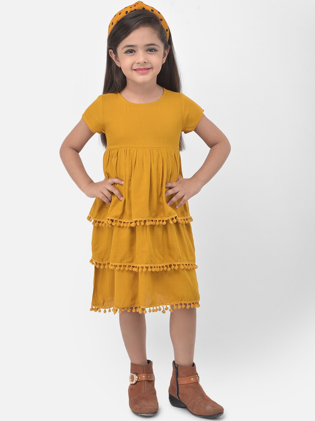 

Eavan Girls Mustard Layered Dress