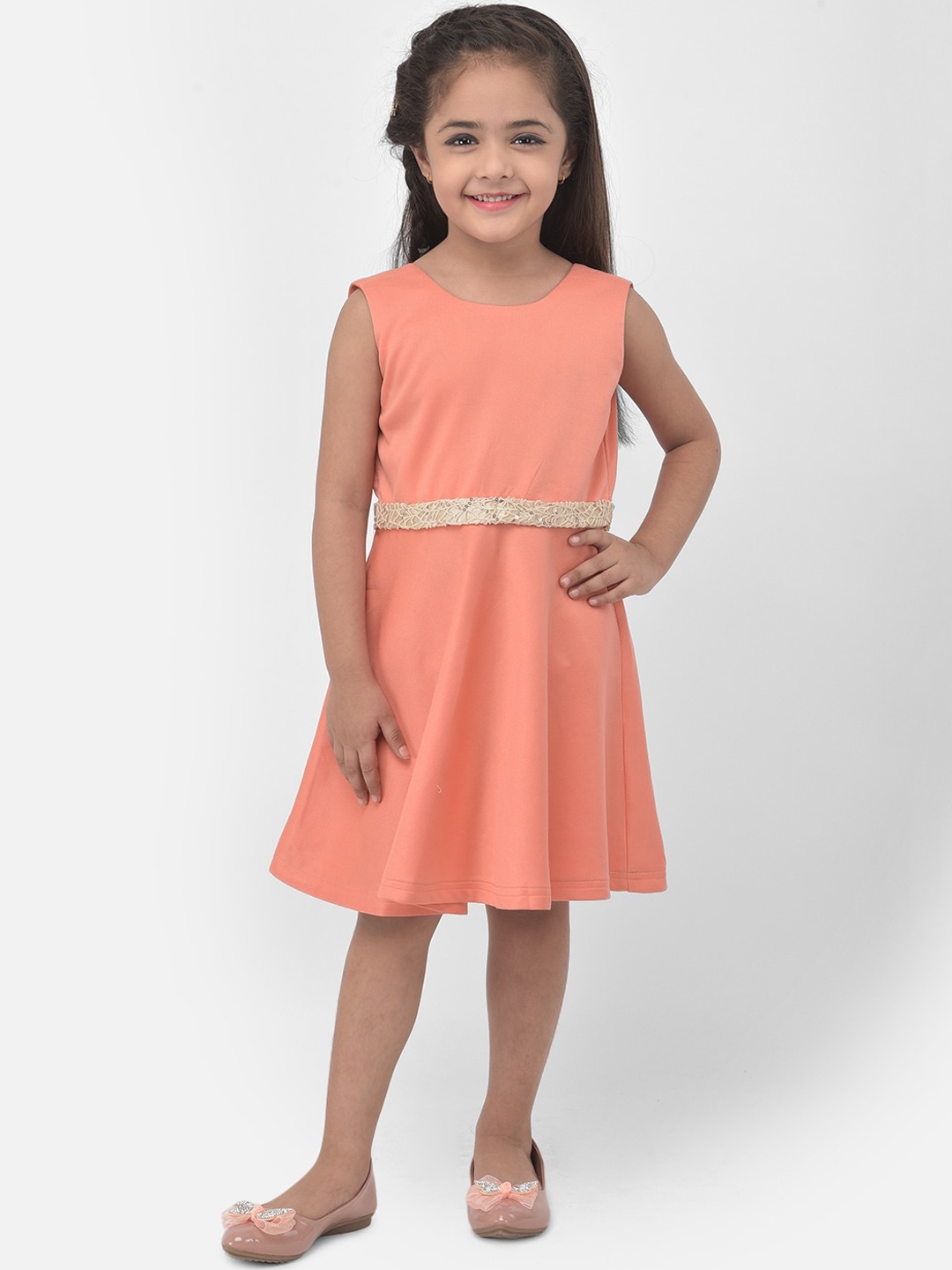 

Eavan Peach-Coloured Girls Peach A-Line Scuba Dress