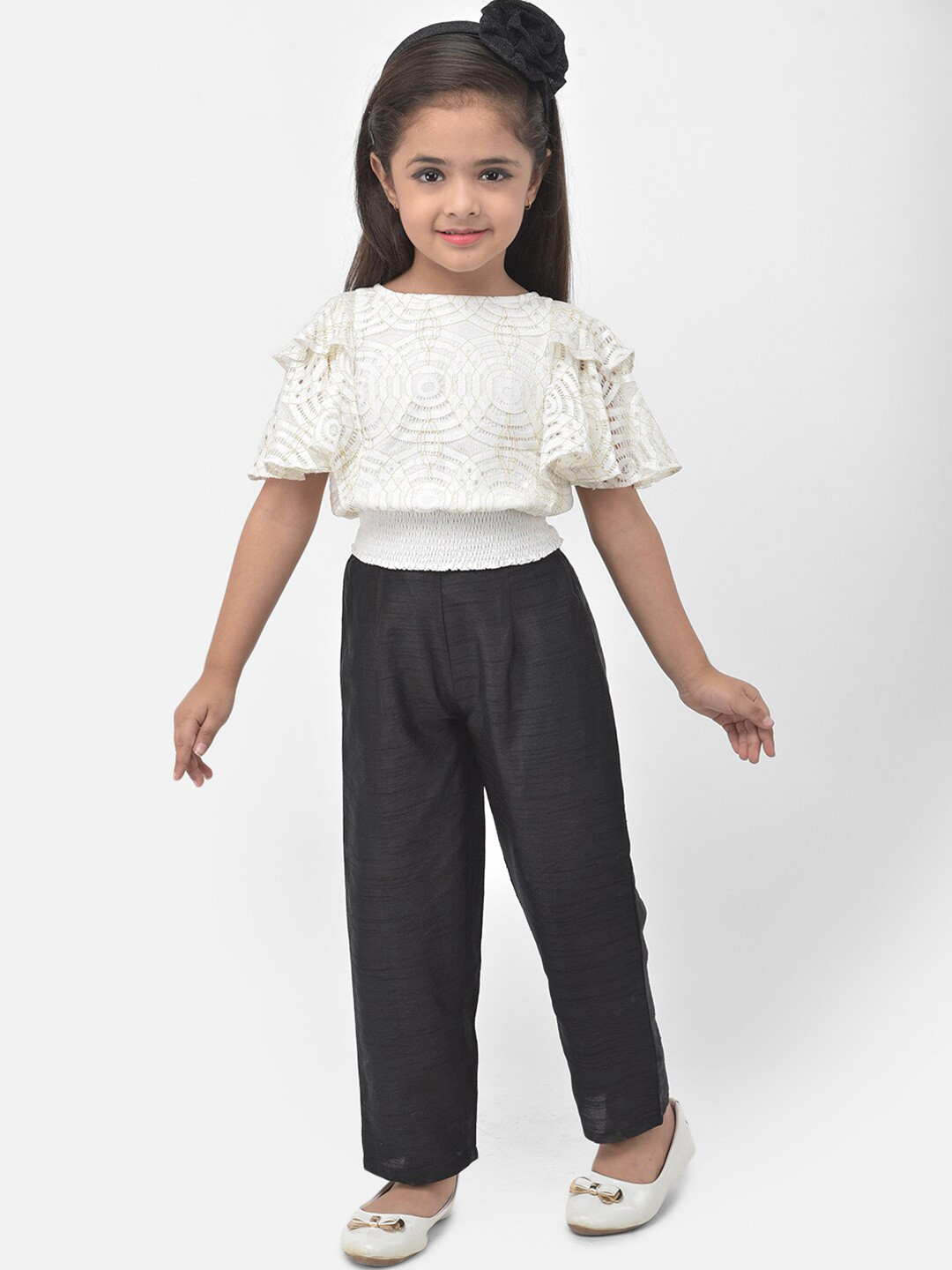 

Eavan Girls White & Black Lace Top With Trousers