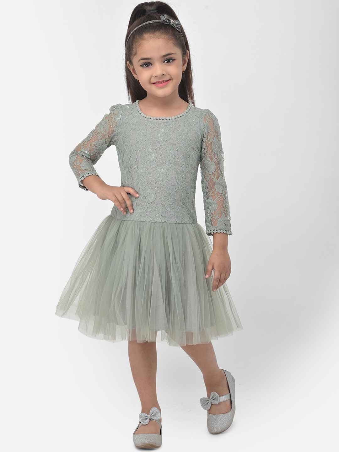 

Eavan Girls Grey Floral Lace Dress