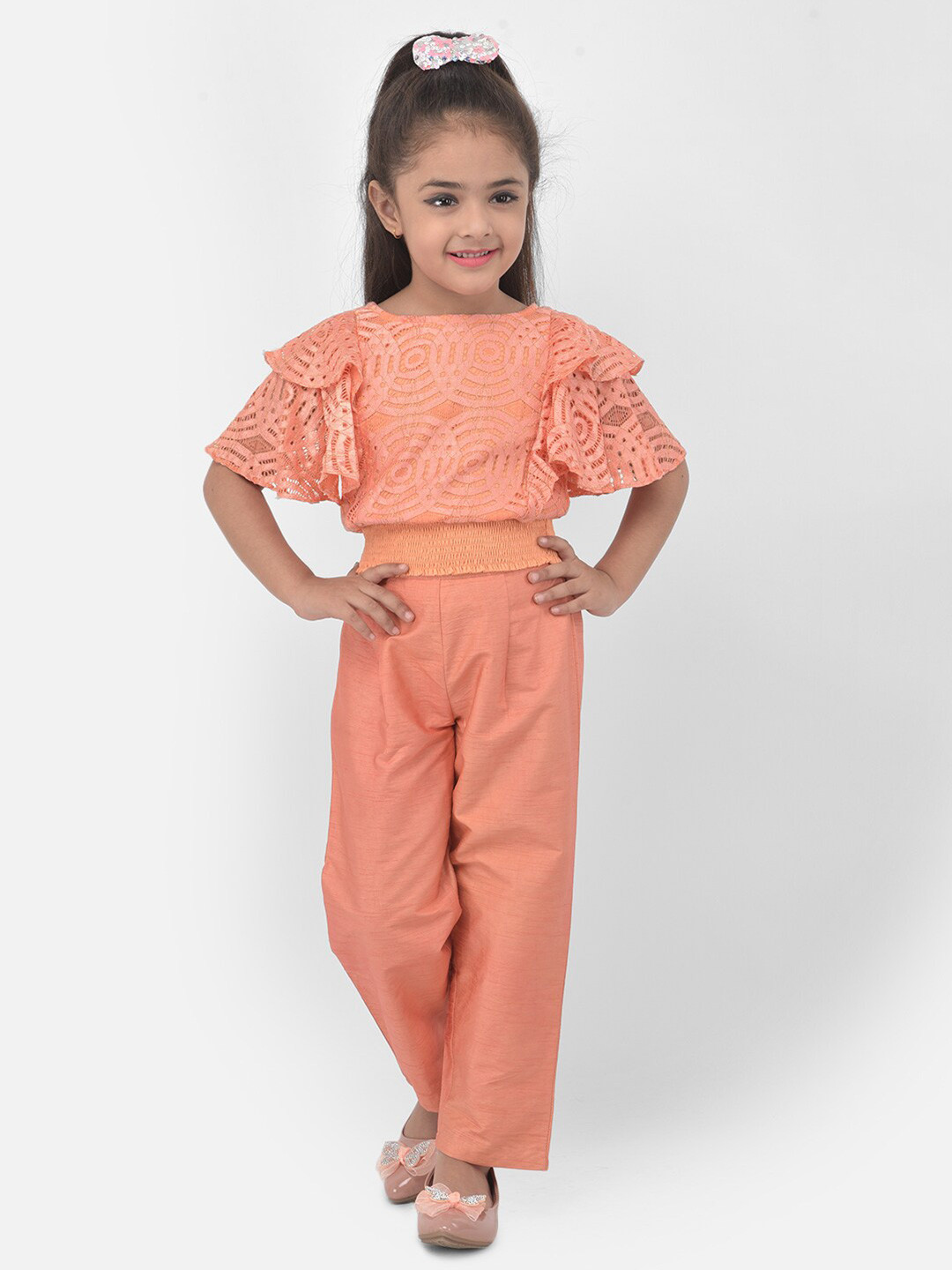 

Eavan Girls Coral Lace Top With Trousers