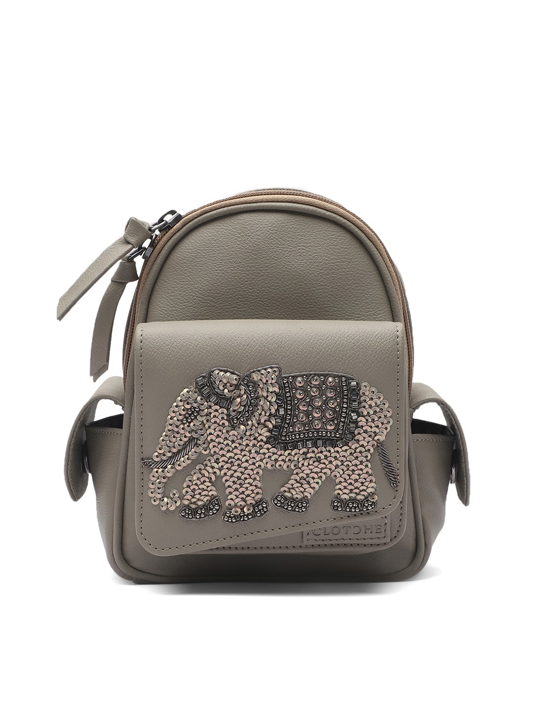 

Clotche Women Beige Elephant Embellished Backpack