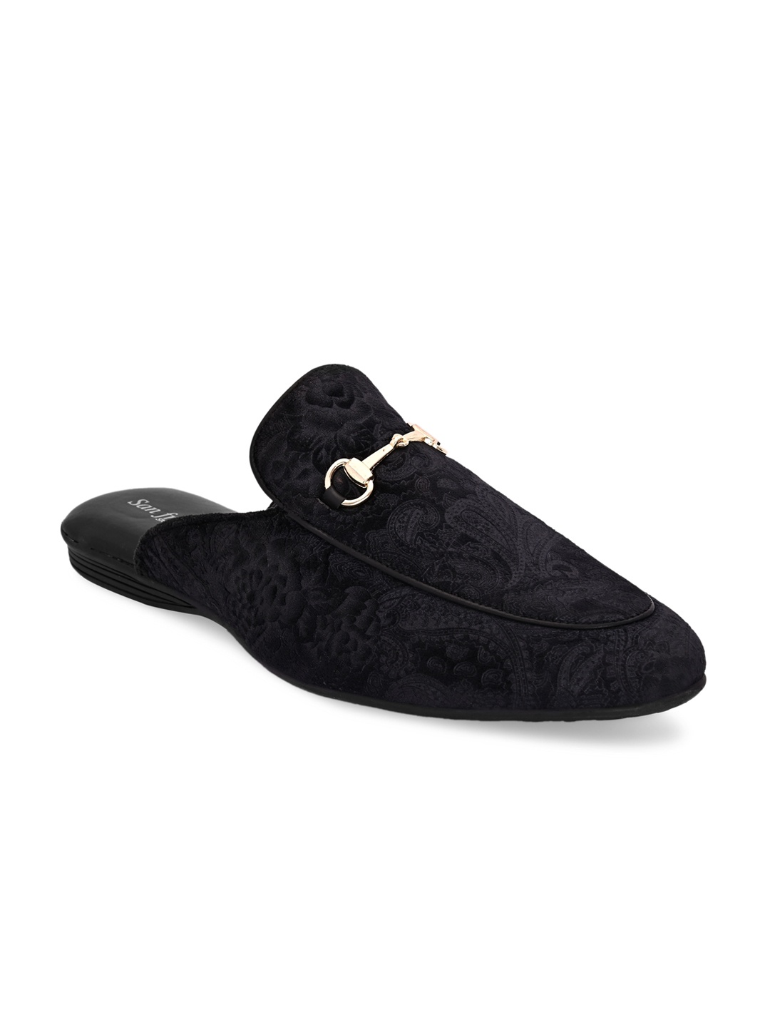 

San Frissco Men Black Paisley Textured Suede Mules