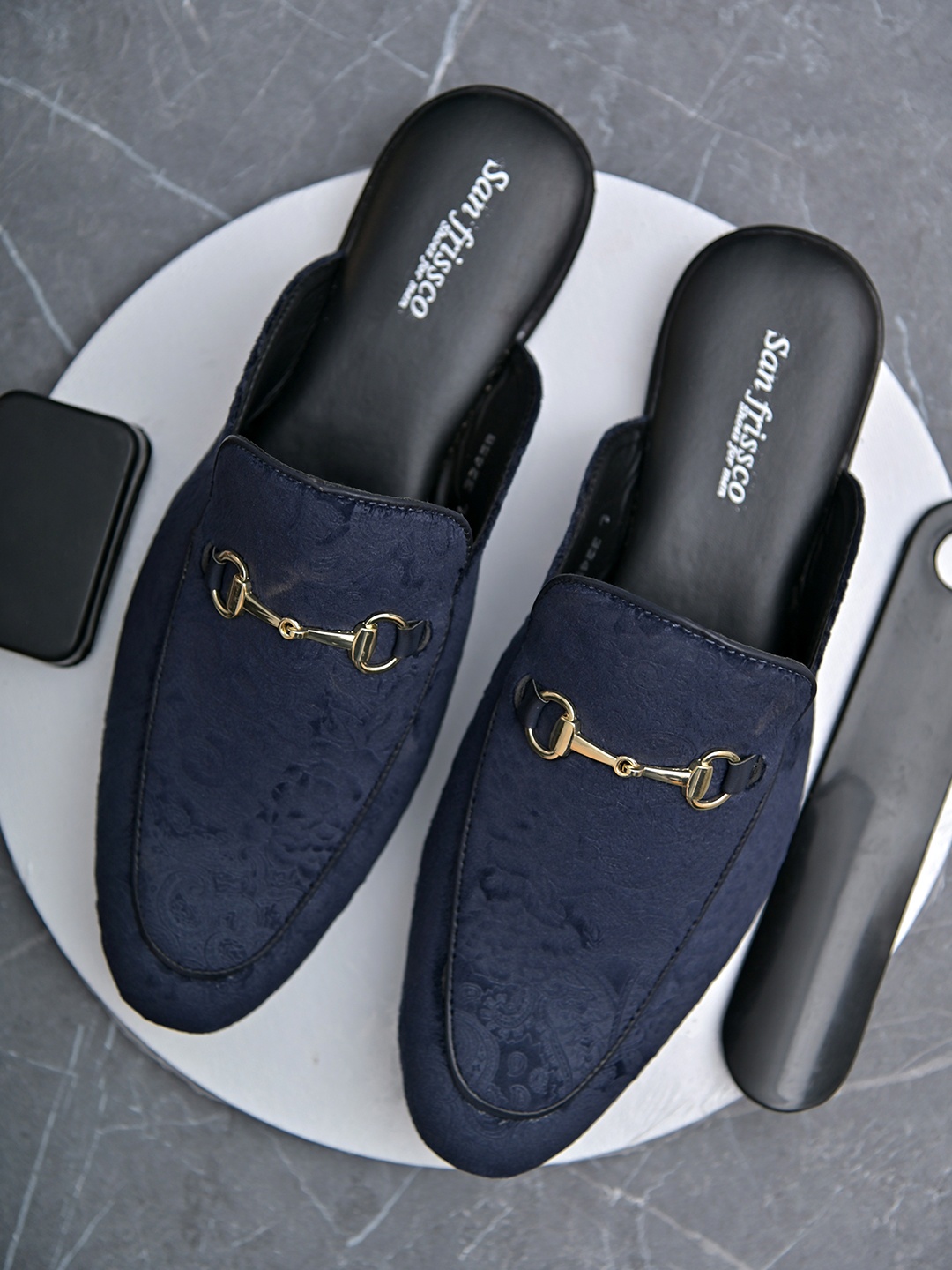 

San Frissco Men Navy Blue Suede Mules