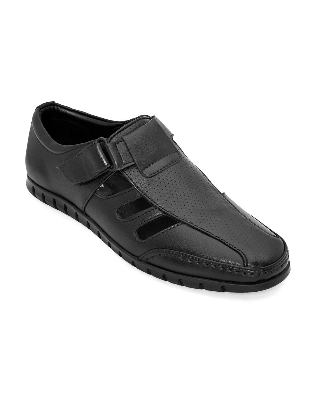 

San Frissco Men Black Leather Shoe-Style Sandals