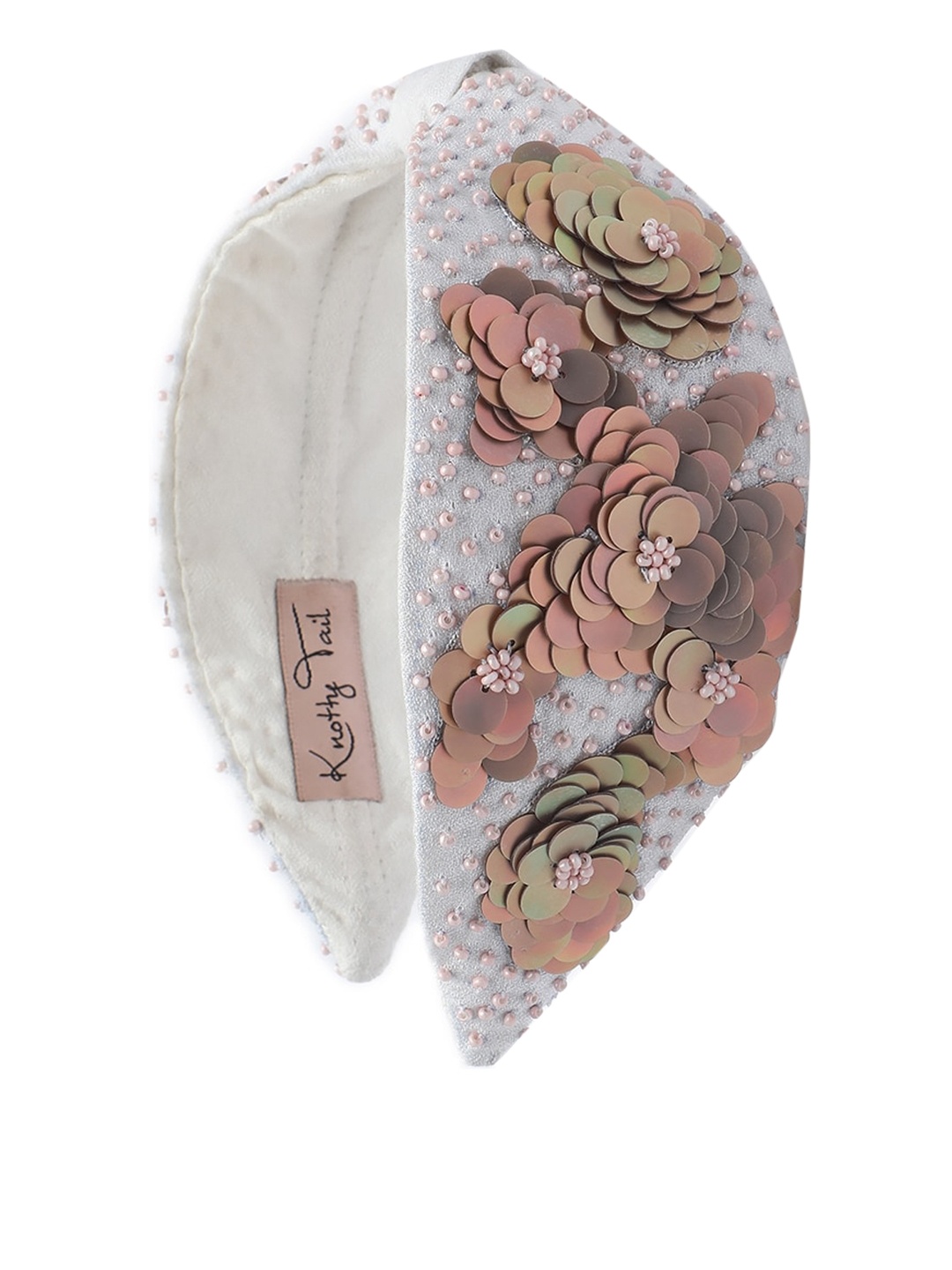 

Knotty Tail Women White & Peach-Coloured Embellished Hairband