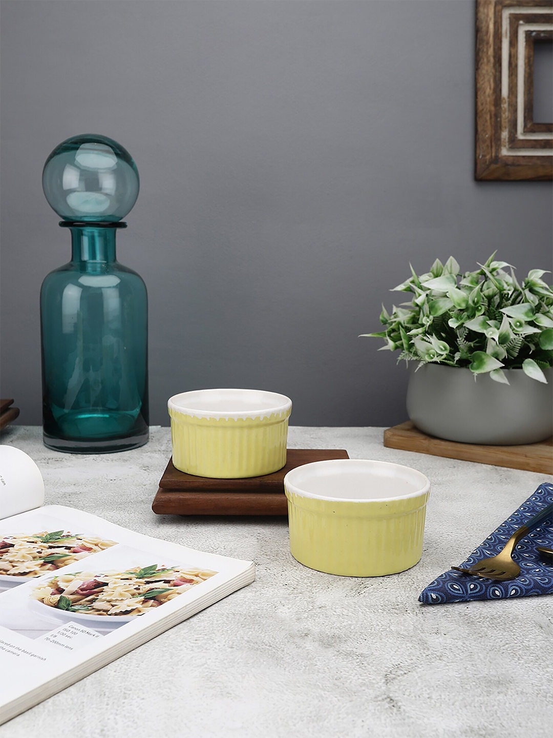 

MIAH Decor Set of 2 Ceramic Baking & Serving Microwave Safe Ramekin Bowls, Yellow
