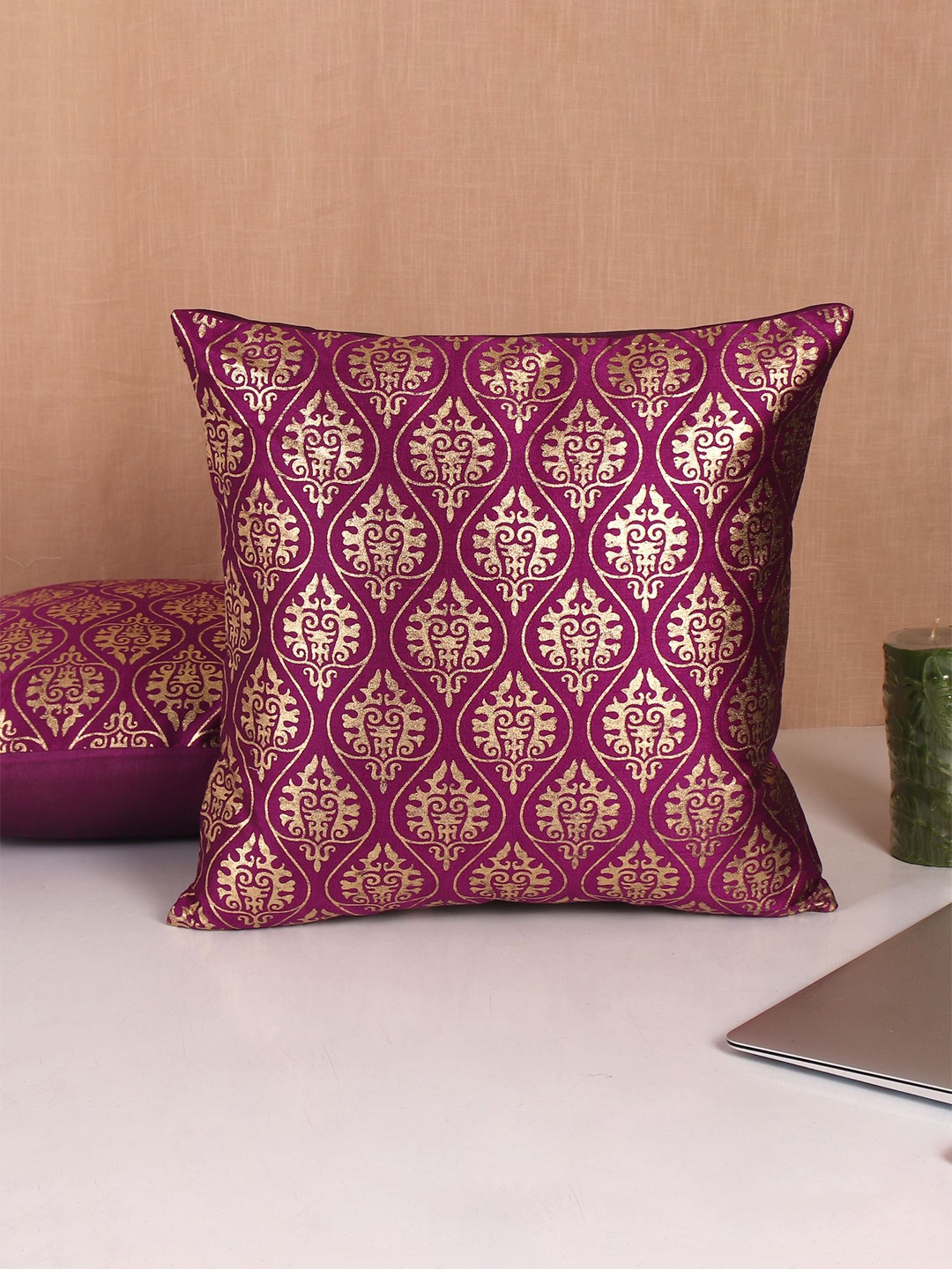 

Molcha Purple & Gold-Toned Set of 2 Ethnic Motifs Square Cushion Covers