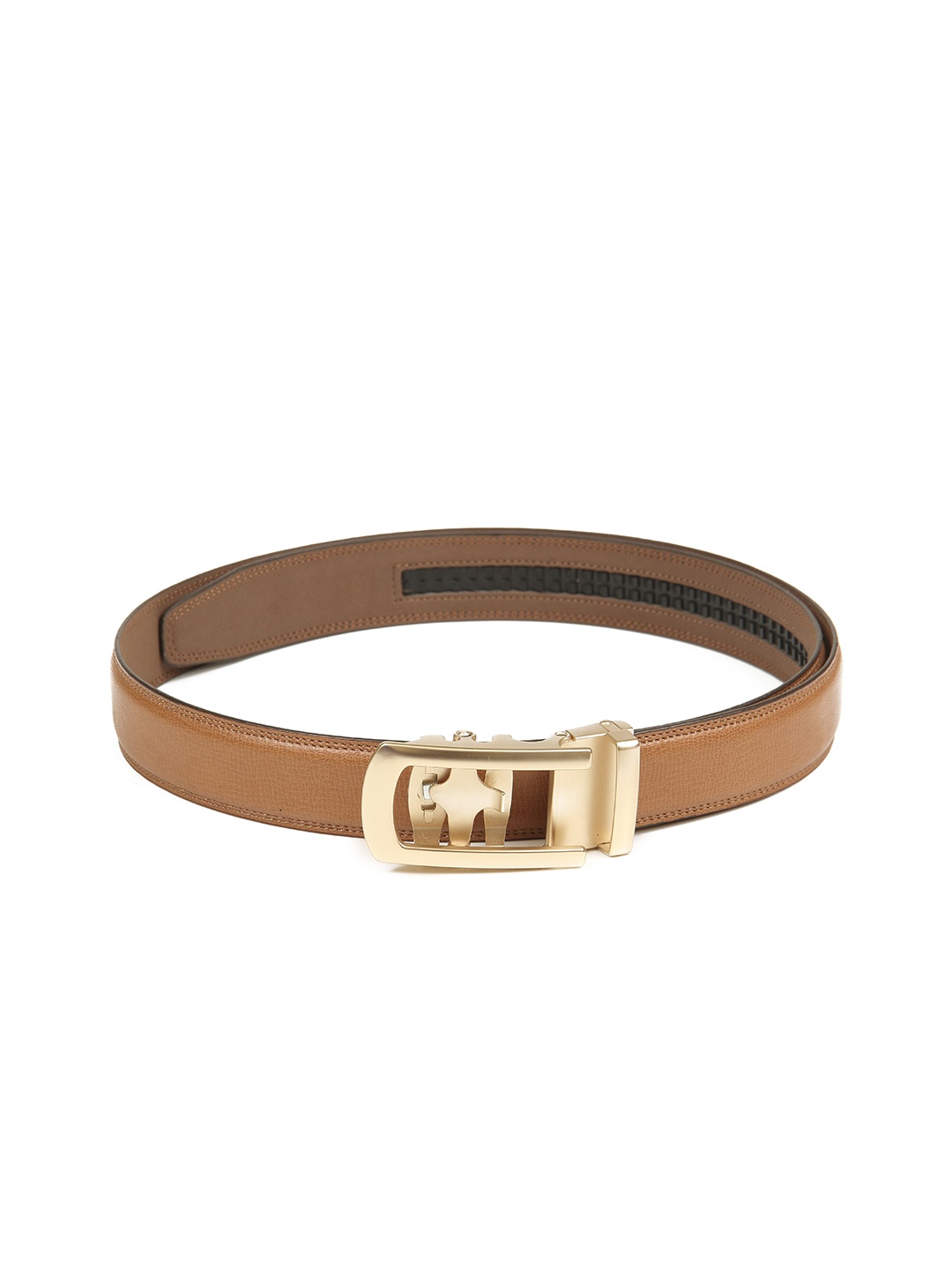 

Calvadoss Men Tan Brown Textured PU Autoratch Magnetic Belt