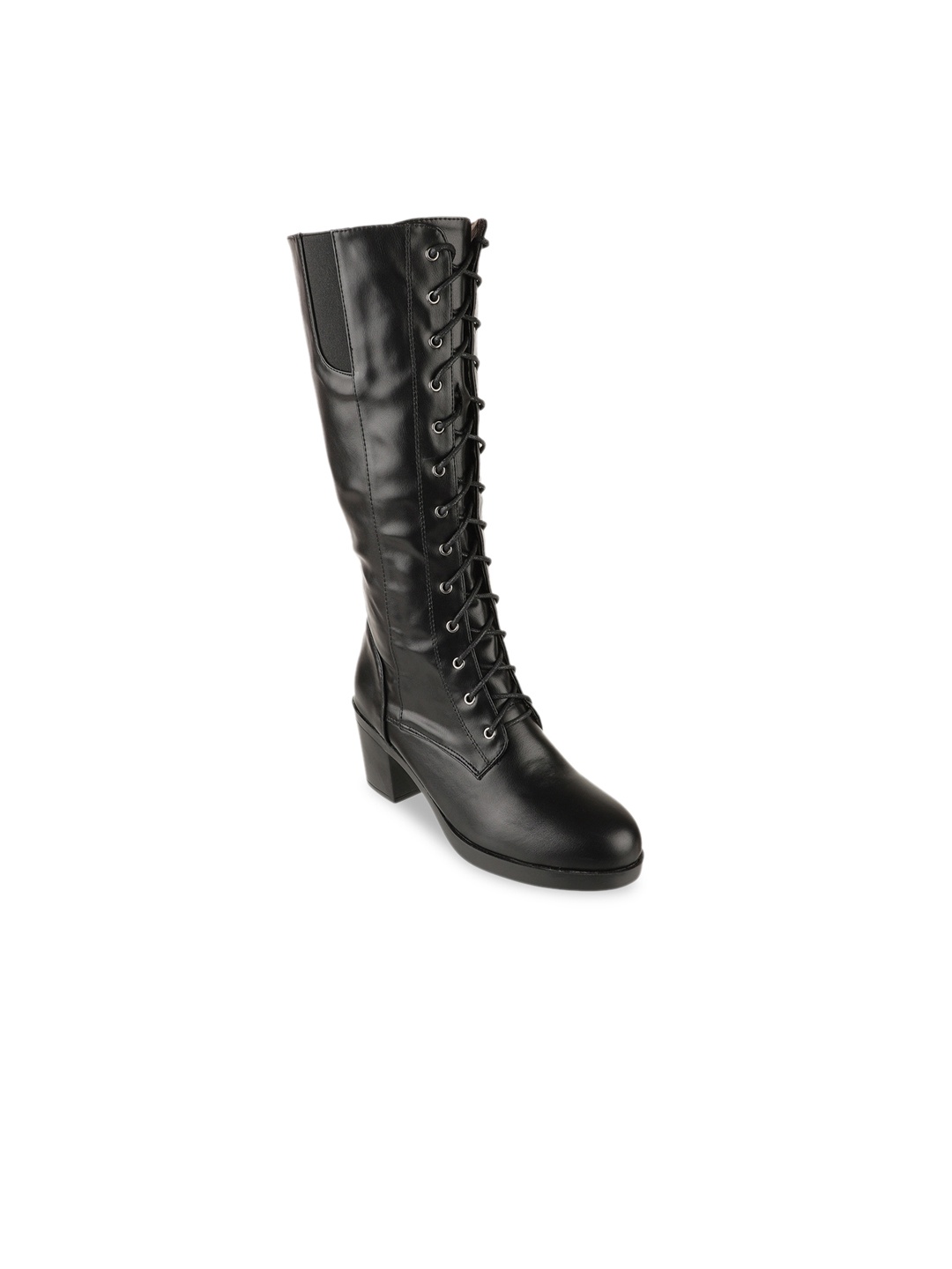 

SHUZ TOUCH Black PU Party High-Top Block Heeled Boots