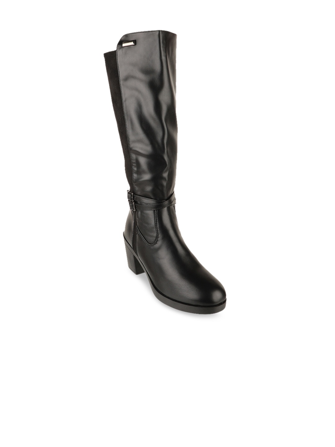

SHUZ TOUCH Black PU Block Heeled Boots