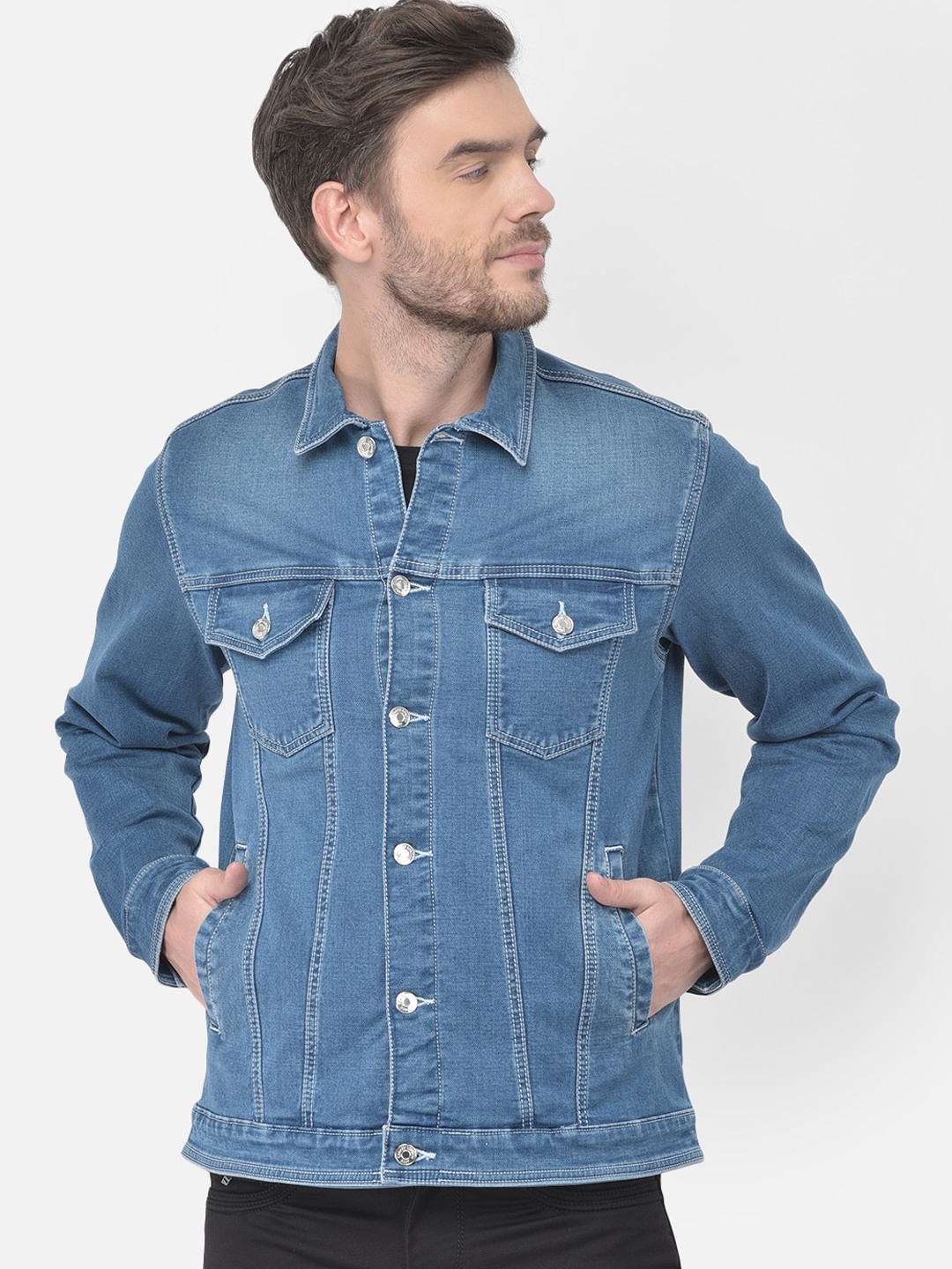 

Canary London Men Blue Washed Denim Jacket