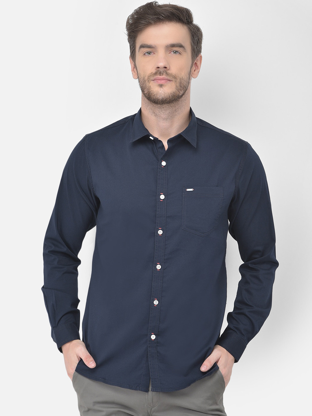 

Canary London Men Navy Blue Slim Fit Opaque Casual Shirt