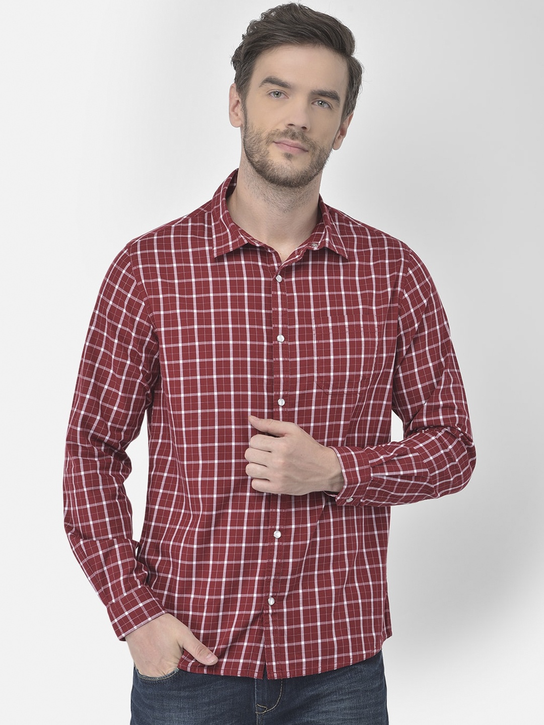 

Canary London Men Maroon Slim Fit Opaque Checked Casual Shirt