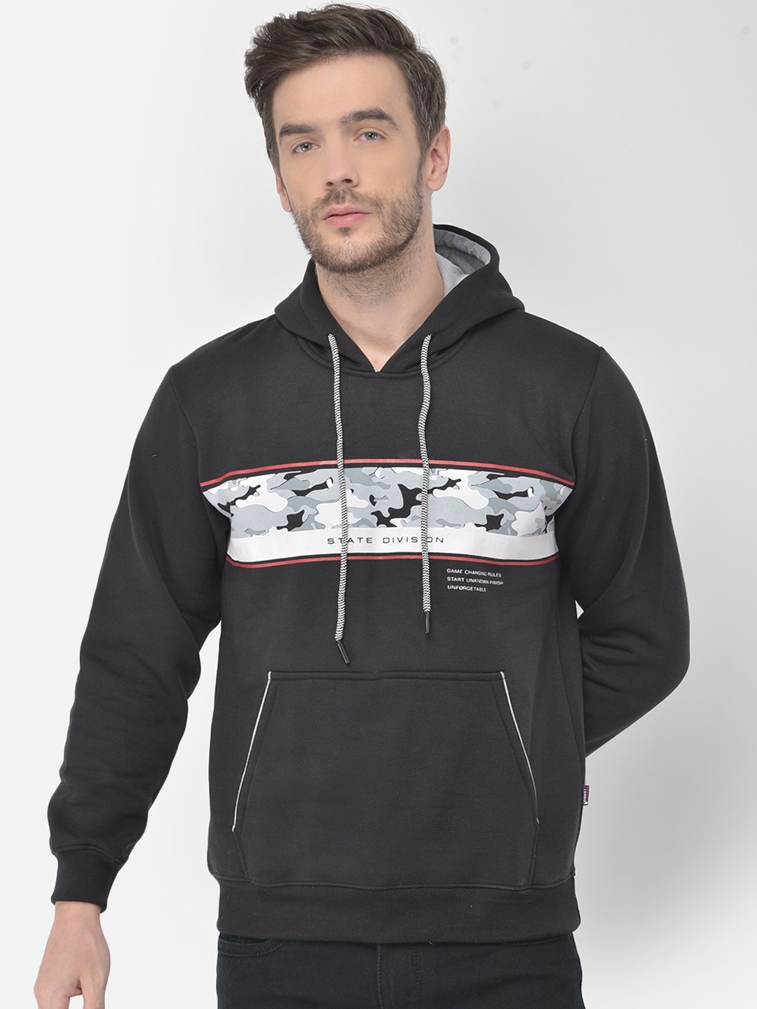 

Canary London Men Black Printed Hooded Sweatshirt