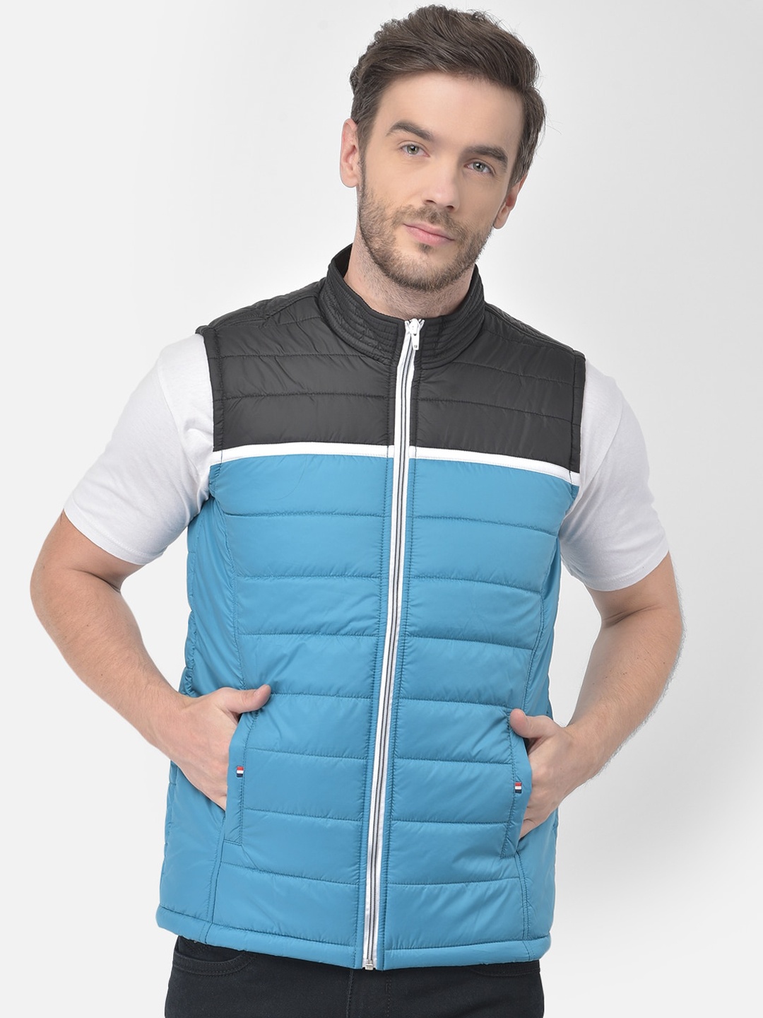 

Canary London Men Turquoise Blue Colourblocked Puffer Jacket