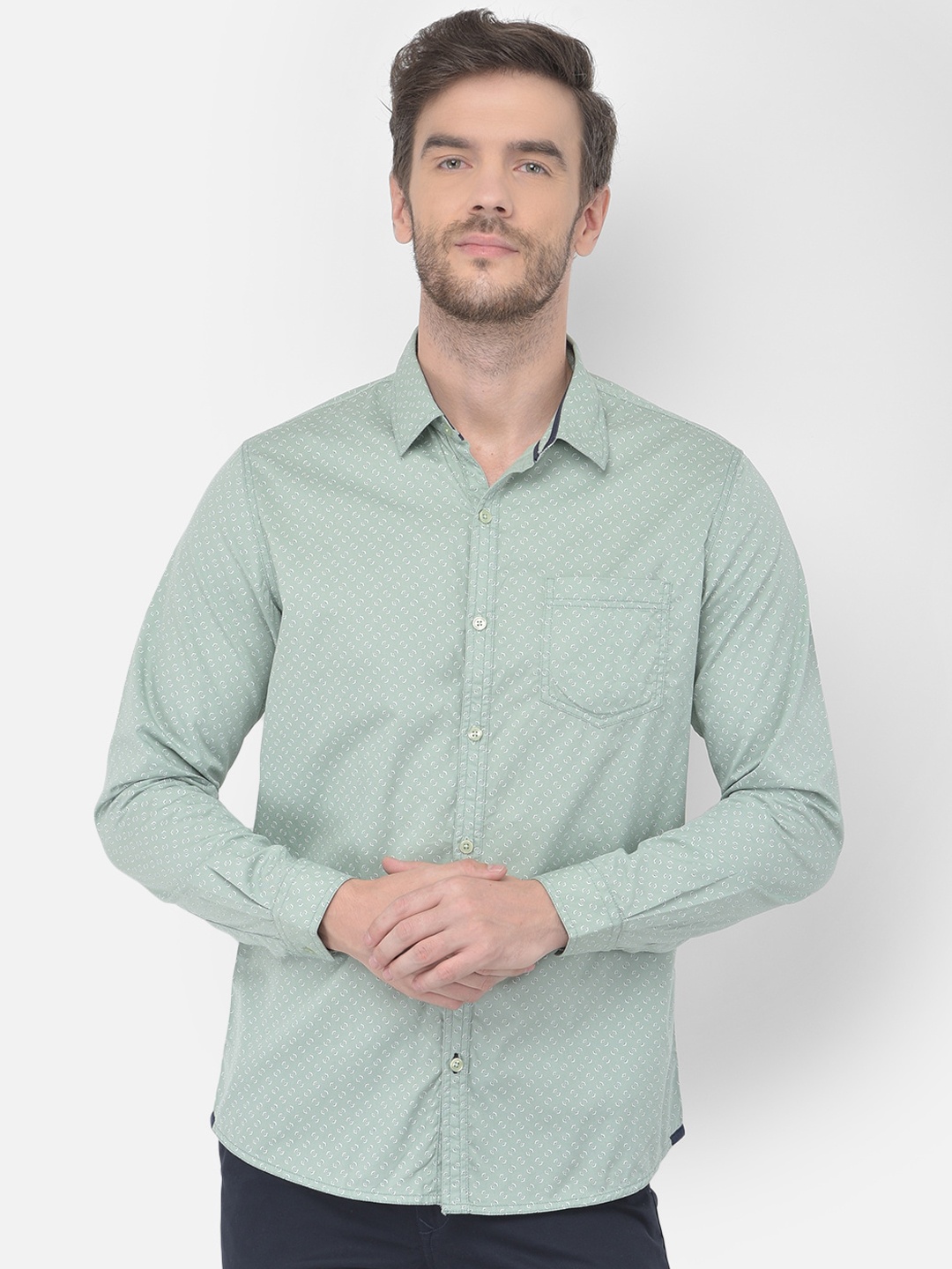 

Canary London Men Green Slim Fit Opaque Printed Casual Shirt