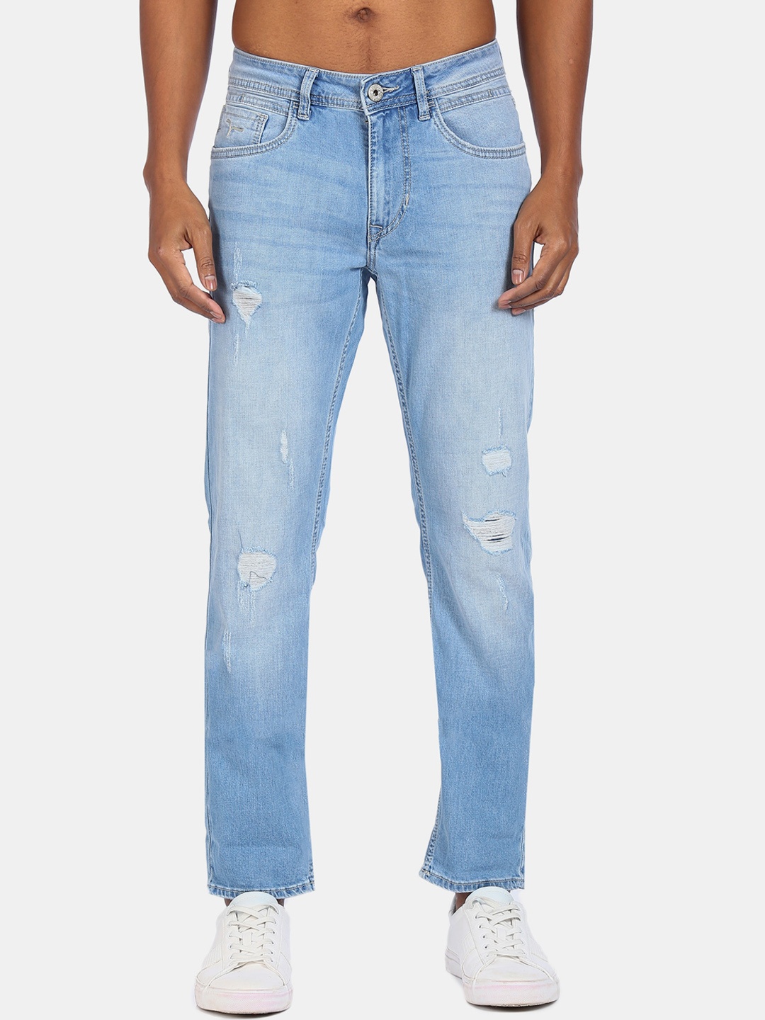 

Flying Machine Men Blue Tapered Fit Mildly Distressed Light Fade Jeans