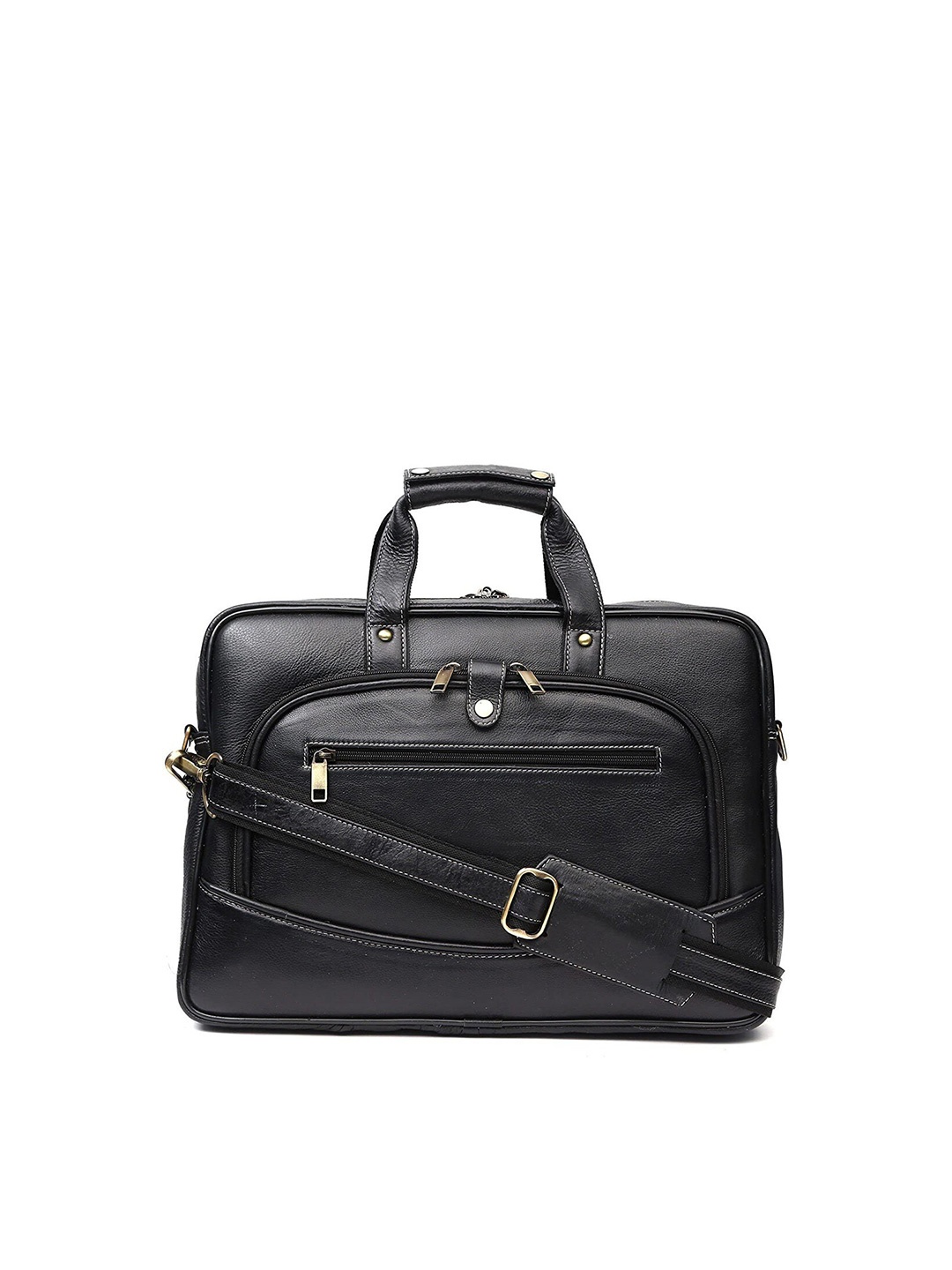 

WildHorn Men Black Textured Genuine Leather Laptop Bag