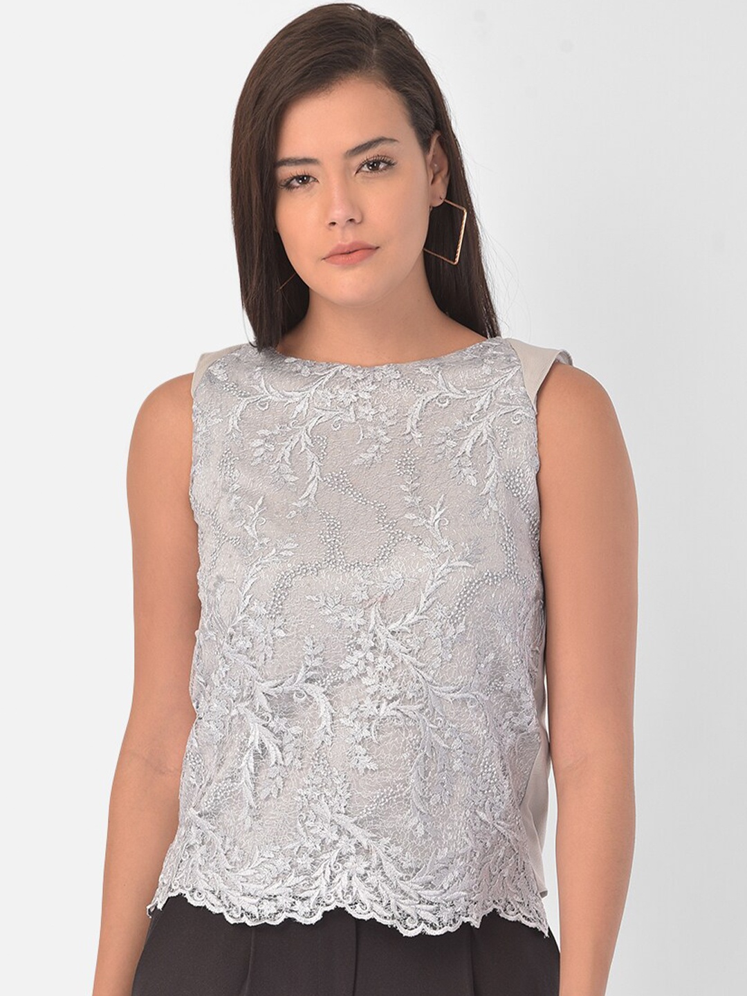 

Latin Quarters Grey Lace Embroidered Regular Top