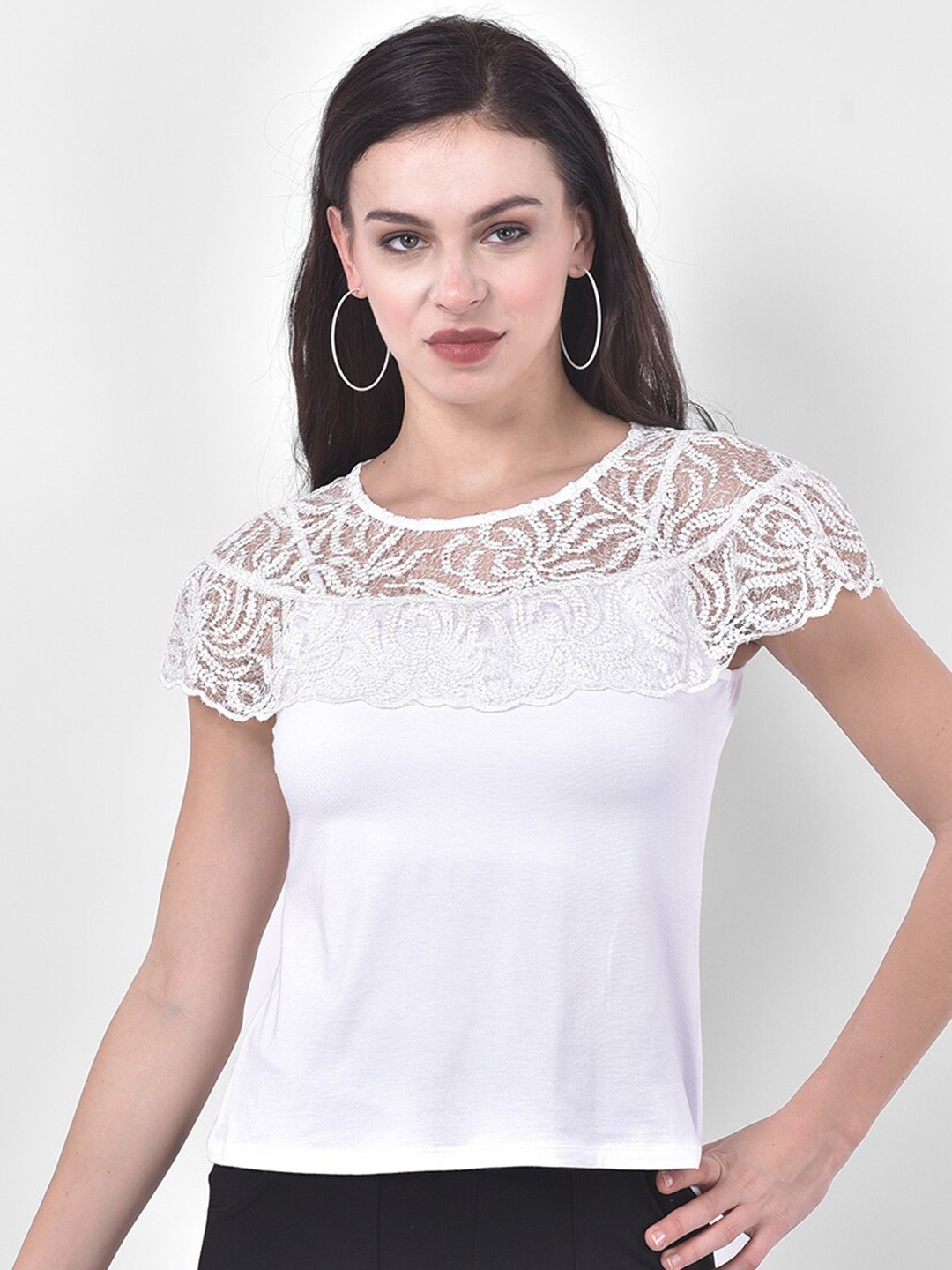 

Latin Quarters White Self Design Regular Top