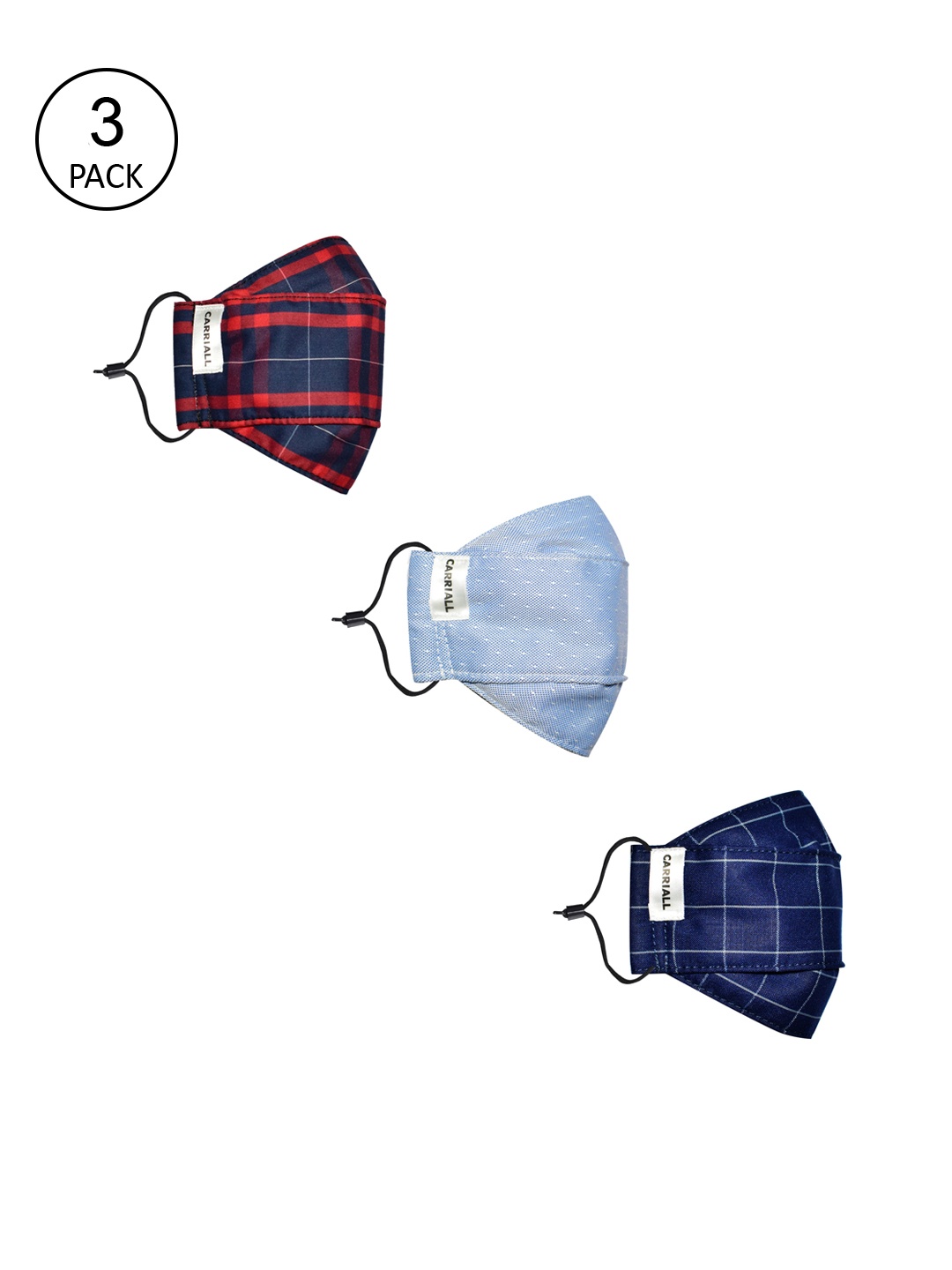 

CARRIALL Unisex Pack Of 3 Assorted 3-Ply Cotton Reusable Cloth Masks