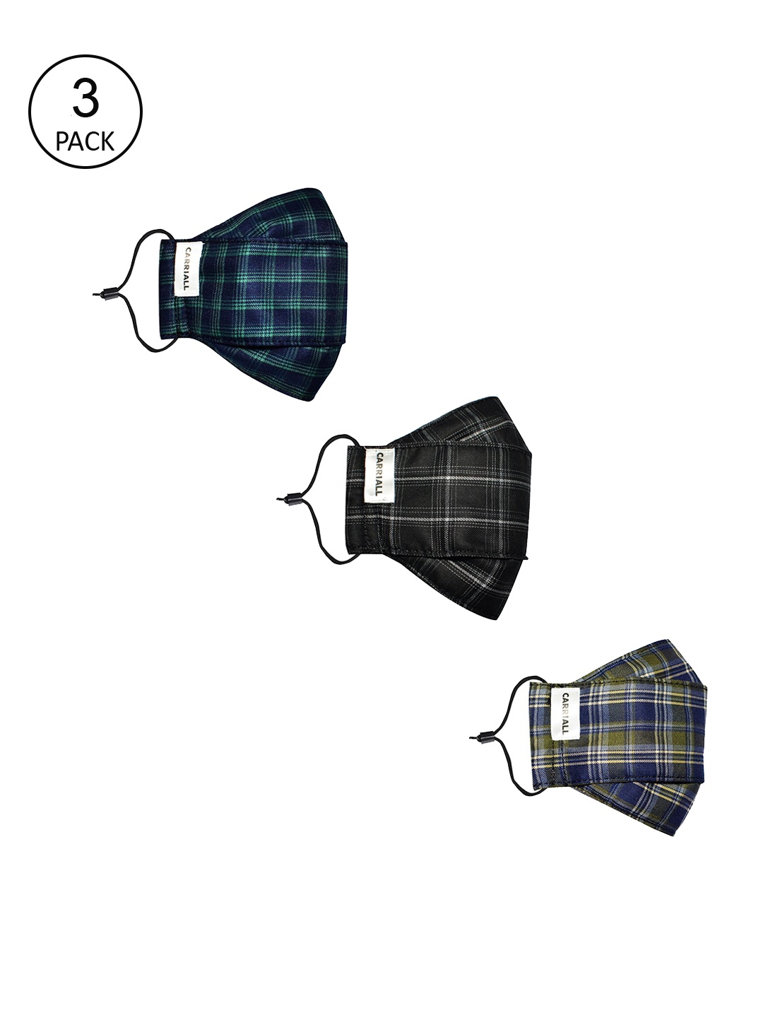 

CARRIALL Unisex Pack Of 3 Assorted 3-Ply Cotton Reusable Cloth Masks