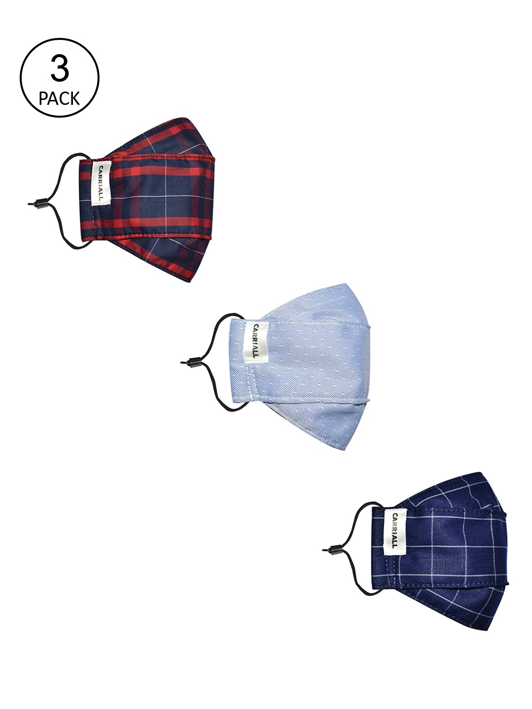 

CARRIALL Unisex Pack Of 3 Assorted 3-Ply Cotton Reusable Cloth Masks