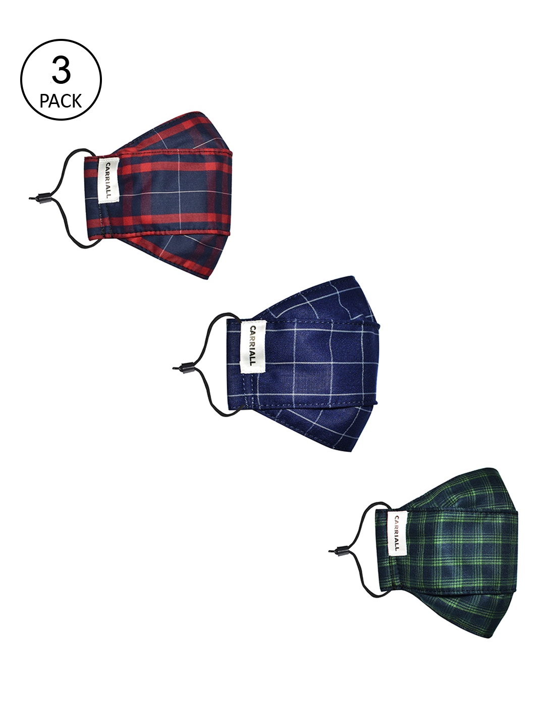 

CARRIALL Unisex Pack Of 3 Assorted 3-Ply Cotton Reusable Cloth Masks